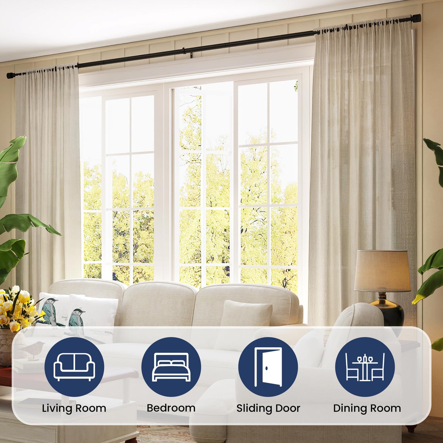 ENJOYBASICS Matte Black Curtain Rods, 1 Inch Diameter Adjustable Curtain Rod, Extra Long Curtain Rod with Brackets, Heavy Duty Drapery Rod for Living Room, 28"-144"