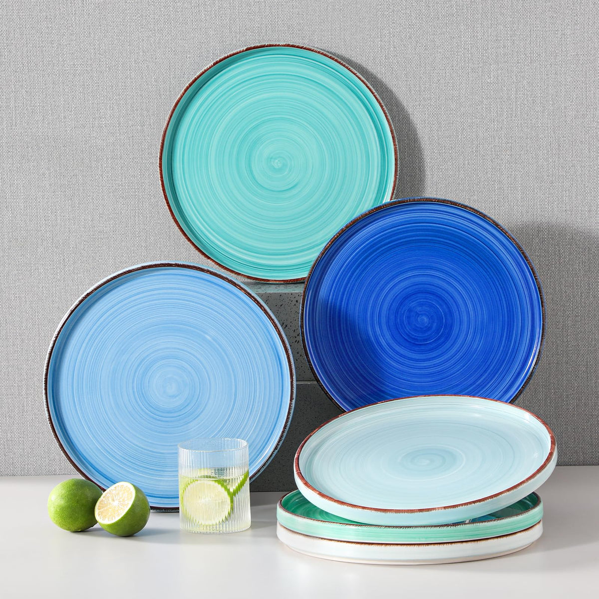 vancasso Bonita 10.5 Inch Dinner Plates, Ceramic Dinner Plate Set, Salad Plates Set of 6, Large Dinnerware Plates, Microwave, Oven and Dishwasher Safe, Blue