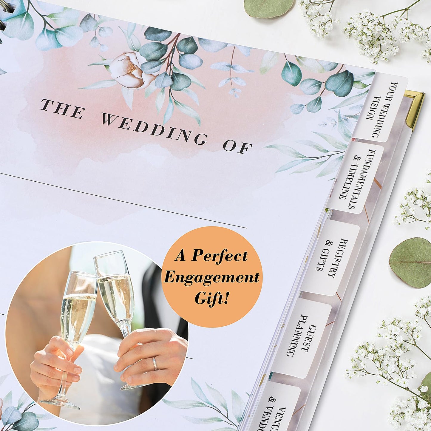 CHSEEO Wedding Planner Book and Organizer for Bride, Wedding Planning Binder with Tabs, Checklists, Countdown Calendar & Pocket, Engagement Unique Gifts for Couples, Bridal Wedding Planners Essentials