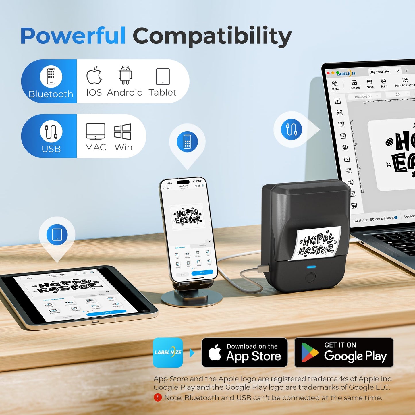 TYPONOS PM240 Label Maker Machine with 3 Tapes, 2" Portable Thermal Label Printer for Phone & PC, Bluetooth Label Maker with Multiple Templates for Small Business, Office, Home, School, Set 1