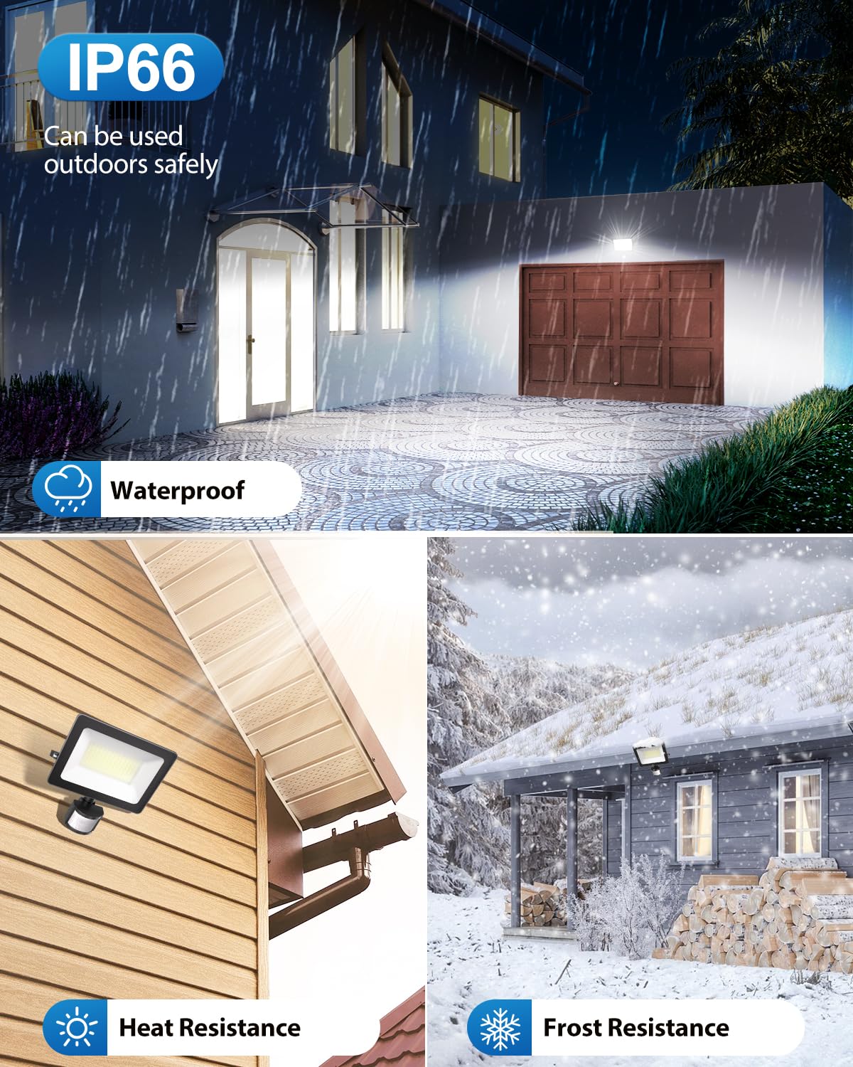 MEIHUA 80W LED Motion Sensor Outdoor Lights, 9000LM Super Bright LED Flood Light Outdoor, IP66 Waterproof LED Exterior Floodlight with Remote Control, 6500K Outdoor Security Light for Yard Garage