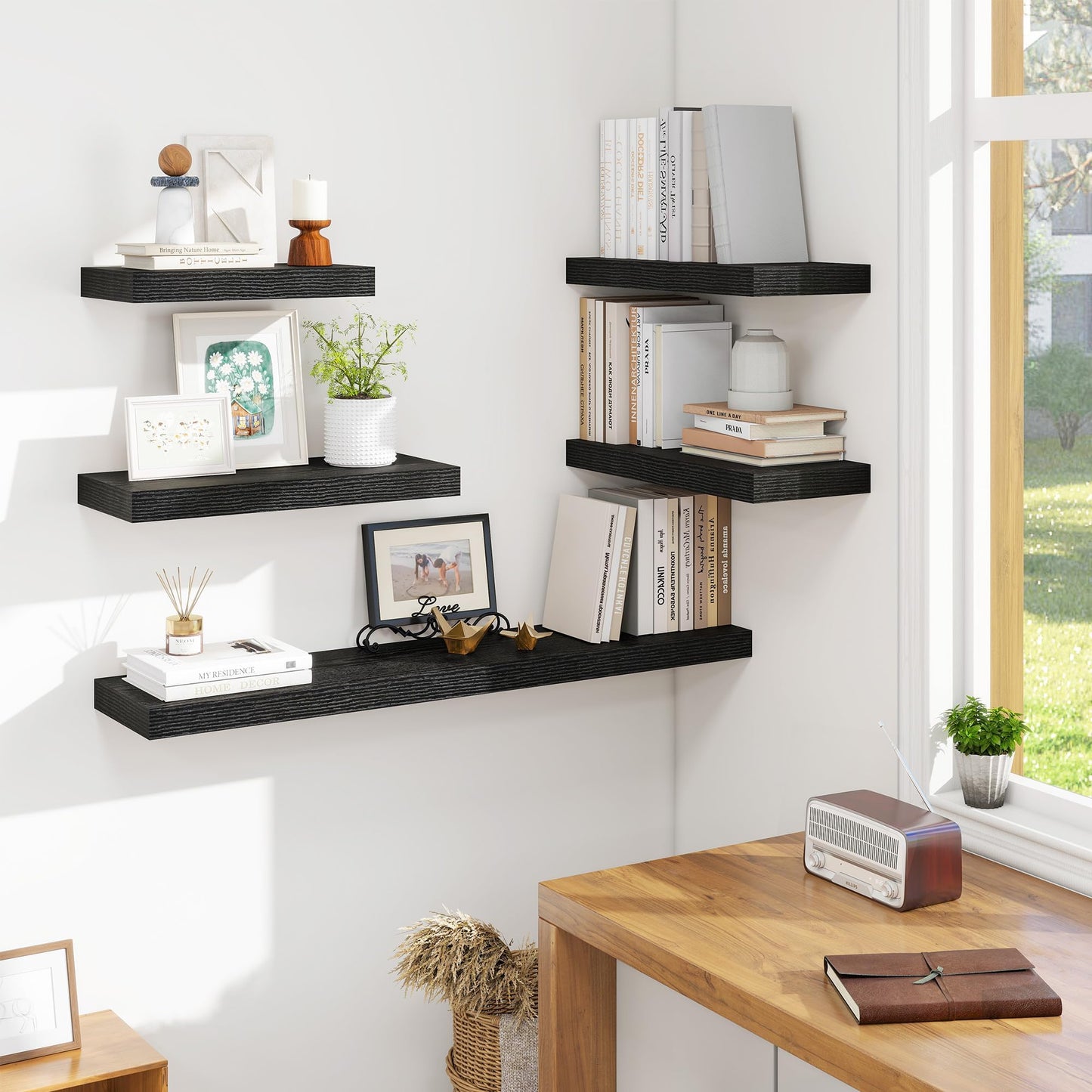 Vivelove 24” Floating Shelves Wall Mounted, 9 Inch Deep Shelves with Invisible Brackets, 60 cm Shelf 1.5” Thick for Bathroom, Bedroom, Living Room, Kitchen, Office, Home Decor, Set of 2, Black