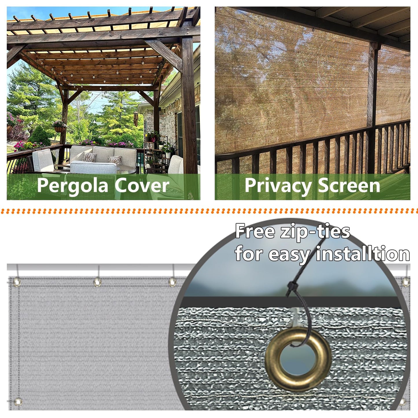 90% 10x10ft Sun Shade Cloth for Outdoor Deck Backyard Patio Garden Pergola Cover Canopy Gray