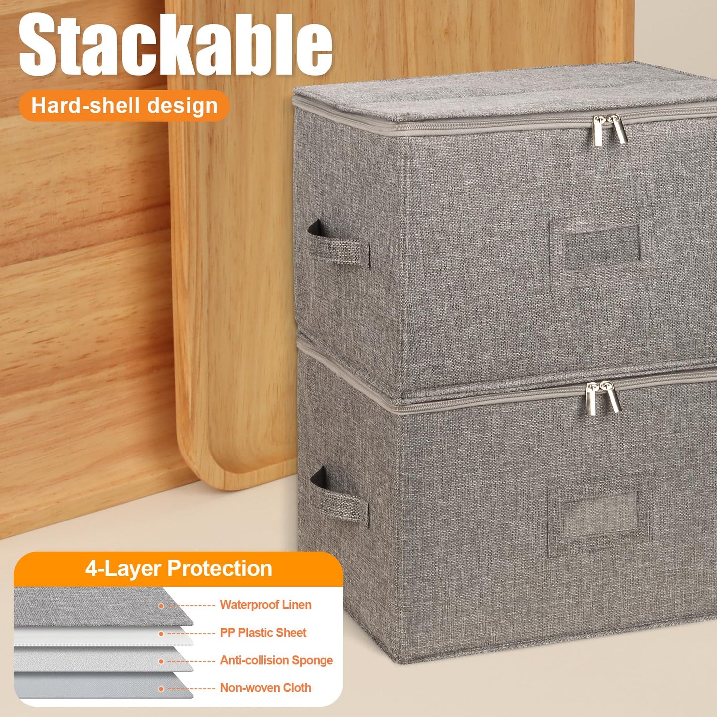 2 Pack Wine Glass Storage Box, Hard Shell Glassware Storage Containers with Dividers, Stackable Stemware Storage Cases for 24 Red or White Wine Glasses, Crystal Drinkware, Moving boxes with Label Grey
