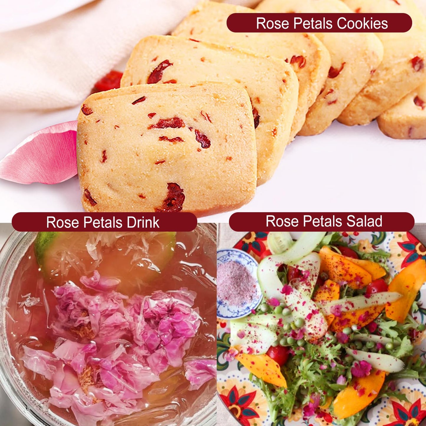 TEARELAE - Dried Rose Petals - 1.3oz/37g - Top-Grade Pure Natural Edible Rose Flowers - Use for Tisanes, Baking, Candle Making, Soap Making and Handicraft