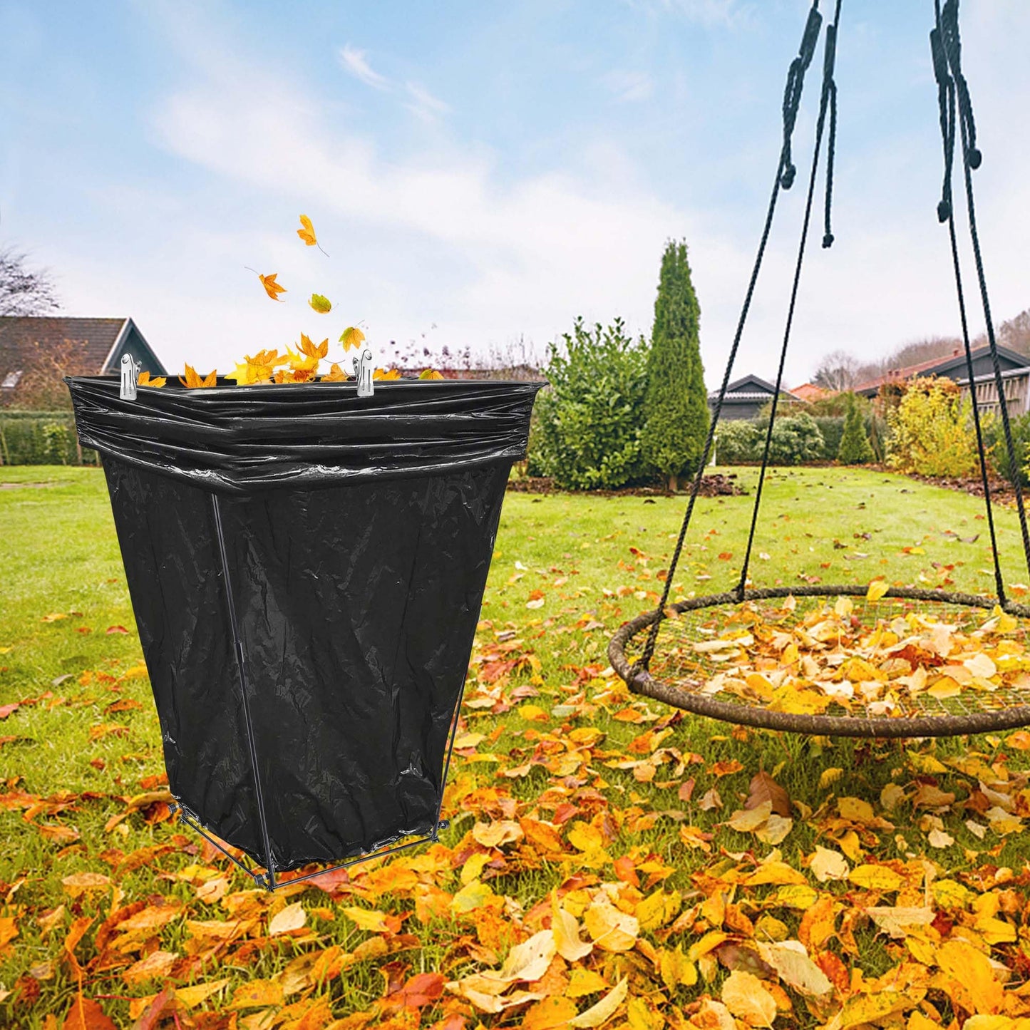 LFUTARI 2Pcs Metal Trash Bag Holder - Garbage Bag Holder Frame Holds 30-45 Gallon Plastic Bags-Multi-Use Outdoor Leaf Bag Stand for Yard Camping Garden Lawn Party Supplies (2pcs)