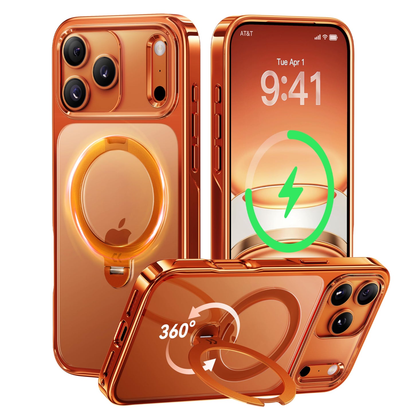 CASEKOO Cosmic Orange for iPhone 17 Pro Case with 360° Spin Magnetic Stand [Fit for MagSafe][17FT Military Protection] Slim Polished for iPhone 17 Pro Case with Stand 6.3'', Cosmic Orange