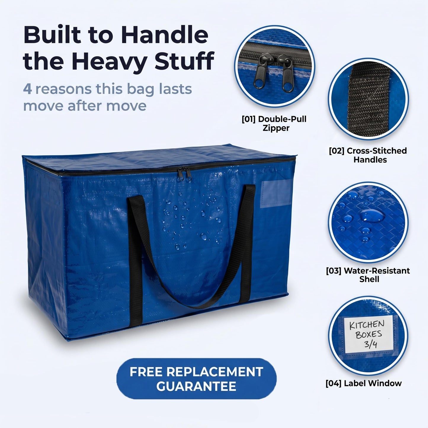 ClearSpace Heavy Duty Moving Bags or Storage Bag, 6 Pack – Large Moving Boxes with Backpack Straps, Zippers & Handles – Perfect for College Dorm, Traveling, Camping, Christmas Decorations