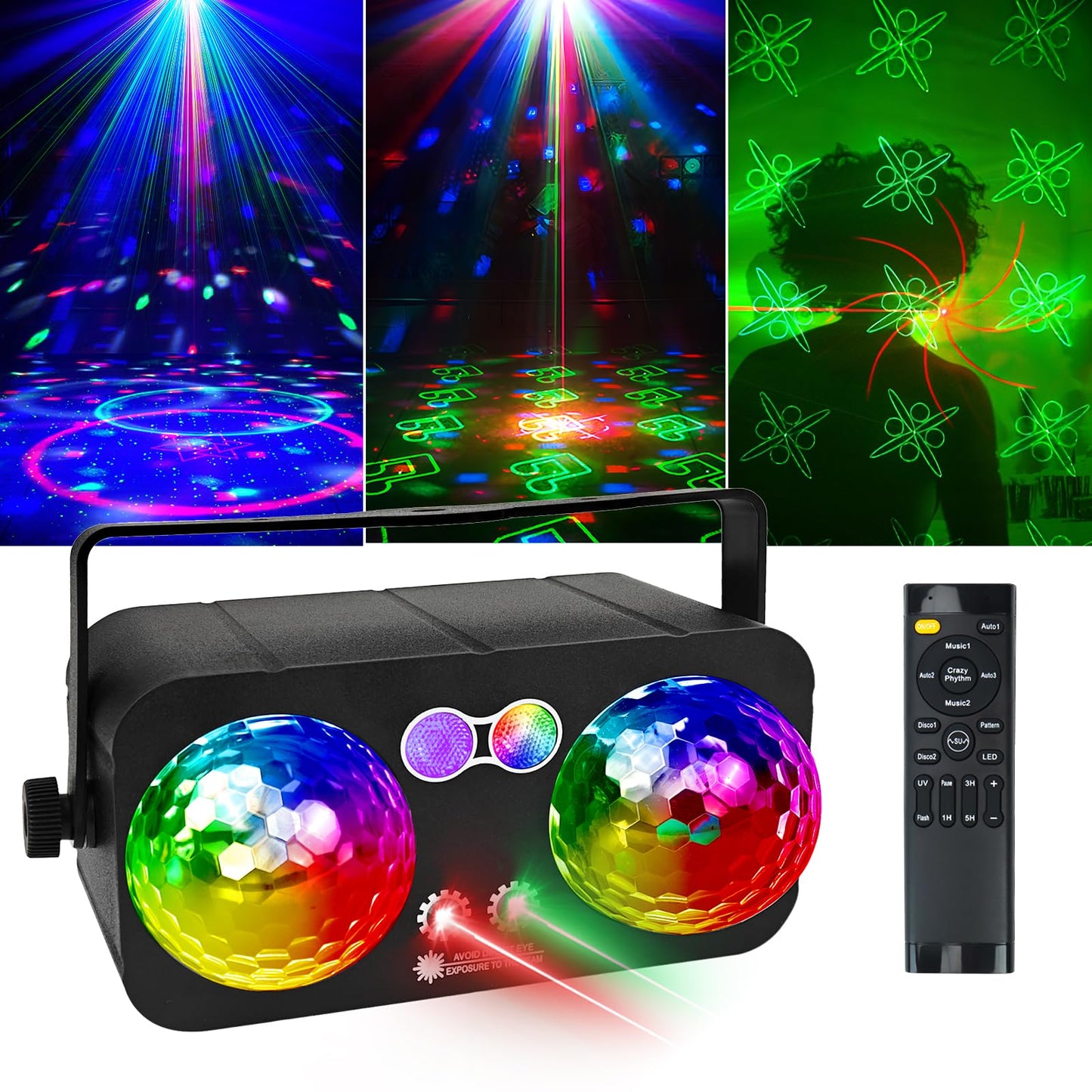 6 in 1 Party Lights Disco Ball Light Dj Disco Lights LED Stage Strobe Lights Projector Sound Activated with Remote for Dance Parties，Parties Club Bar Holiday Christmas Gift Birthday Wedding Karaoke