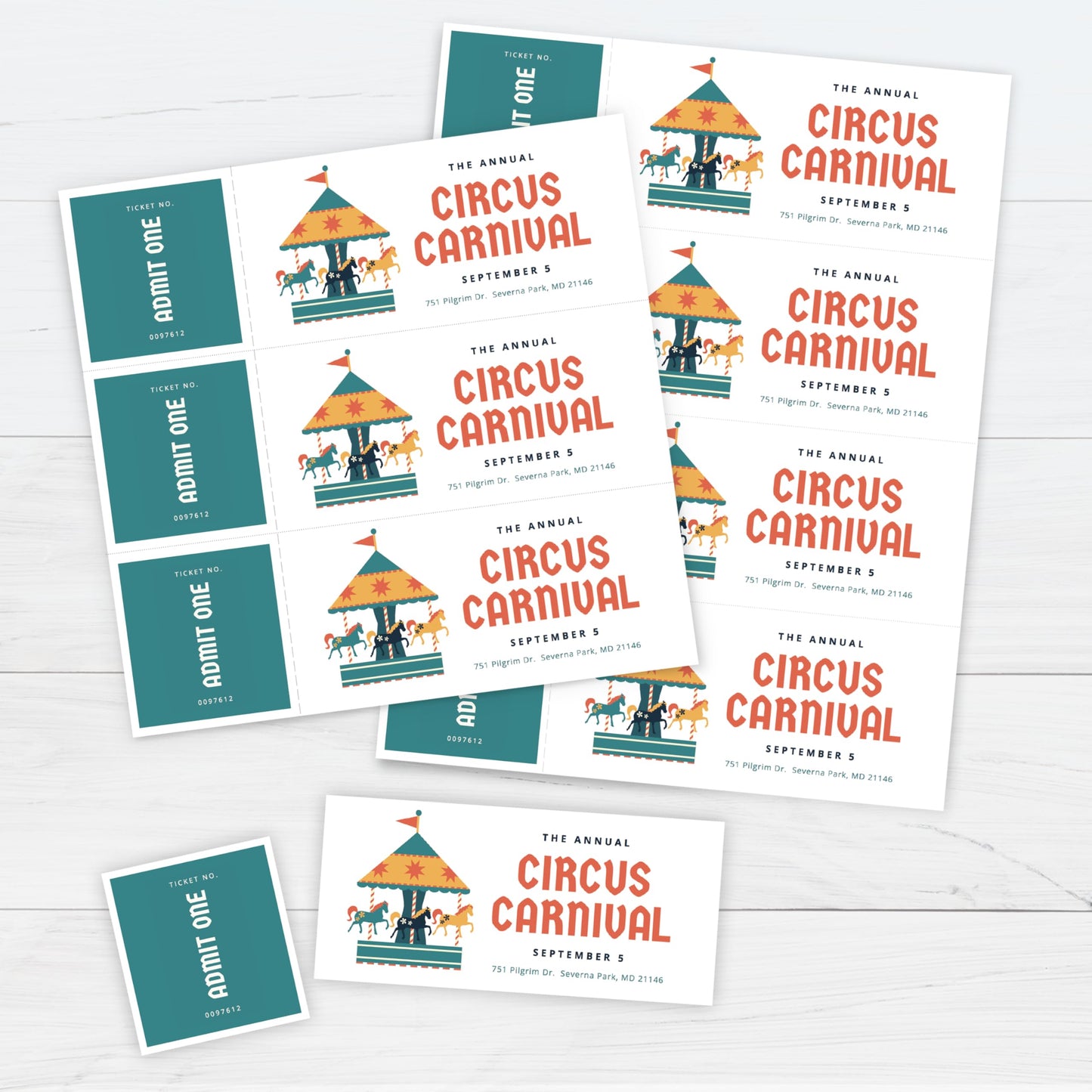 PrintWorks Printable Raffle Tickets with Tear-Away Stubs for Events & Fundraisers - 1000 Custom Tickets (Size 2.75" x 8.5") - 4 per Sheet - 250 Sheets (8.5" x 11") - Made in the USA - White (04295)