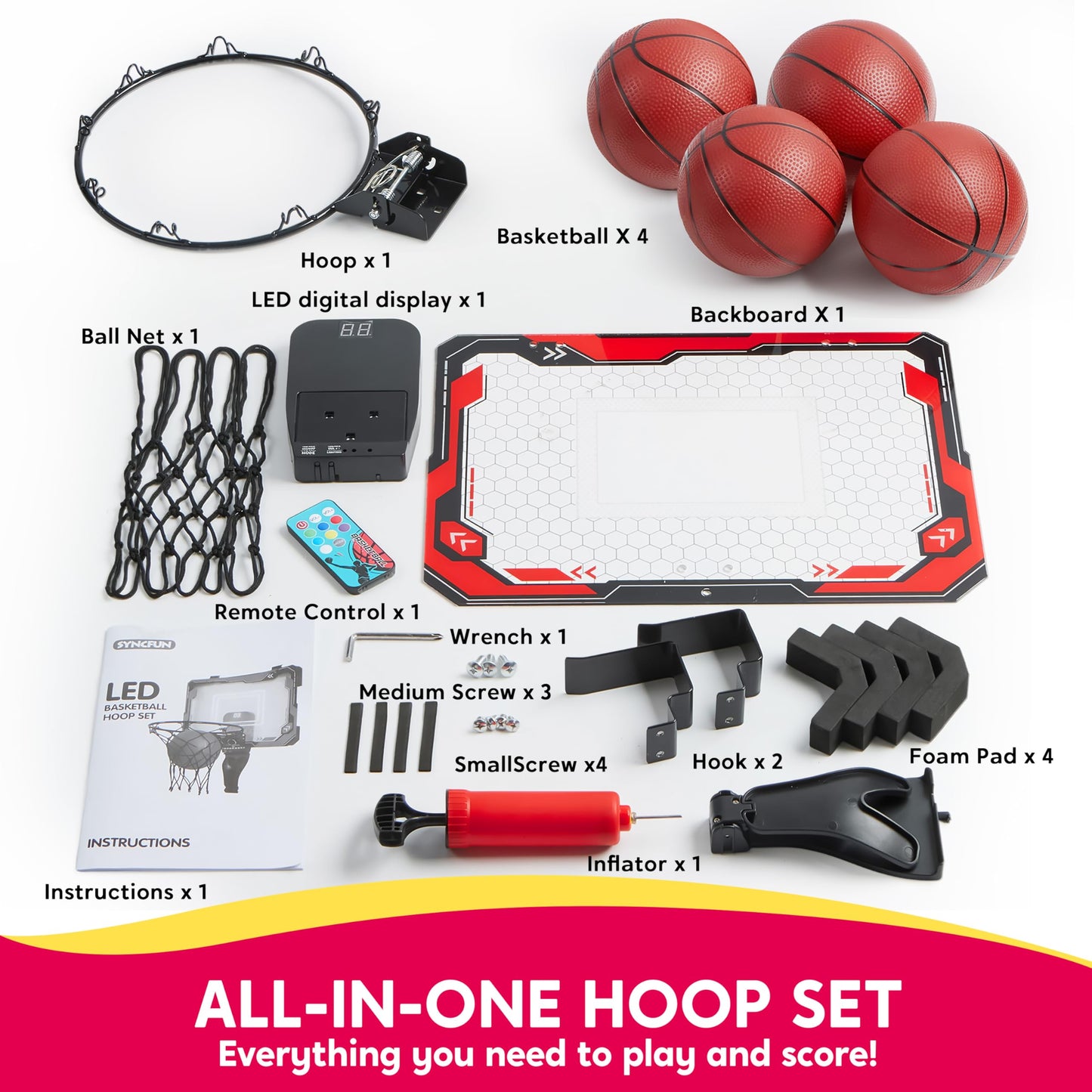 Basketball Hoop for Kids, Mini Indoor Basketball Hoop with 4 Balls Indoor Basketball Toys for 6 7 8 9 10 11 12 13 14 Year Old Sport Toys Birthday Gift