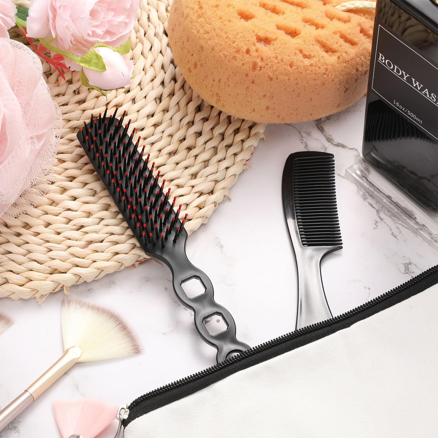 Baderke 200 Pcs Hair Brushes Bulk Combs Set for Homeless Individually Wrapped Bulk Brush Widen Combs for Curly Hair Suitable for Women Men Shelter Nursing Hotel Church Charity Supply(Black)