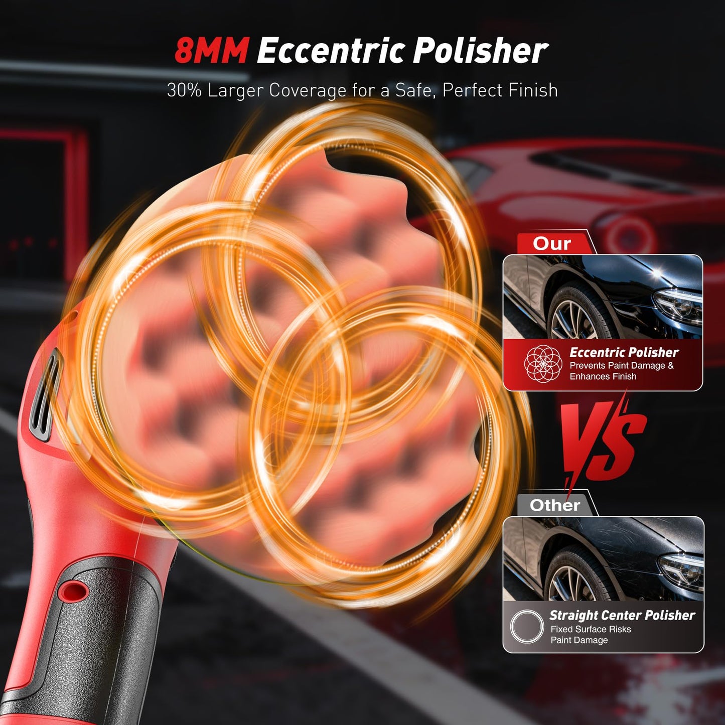 Cordless Car Polisher, 4000mAh 21V Batteries, 6- Inch Car Polishing Machine, 8mm Orbita Car Buffer Waxer Kit, 6 Variable Speeds for Scratch Detailing, Boat Care, Waxing