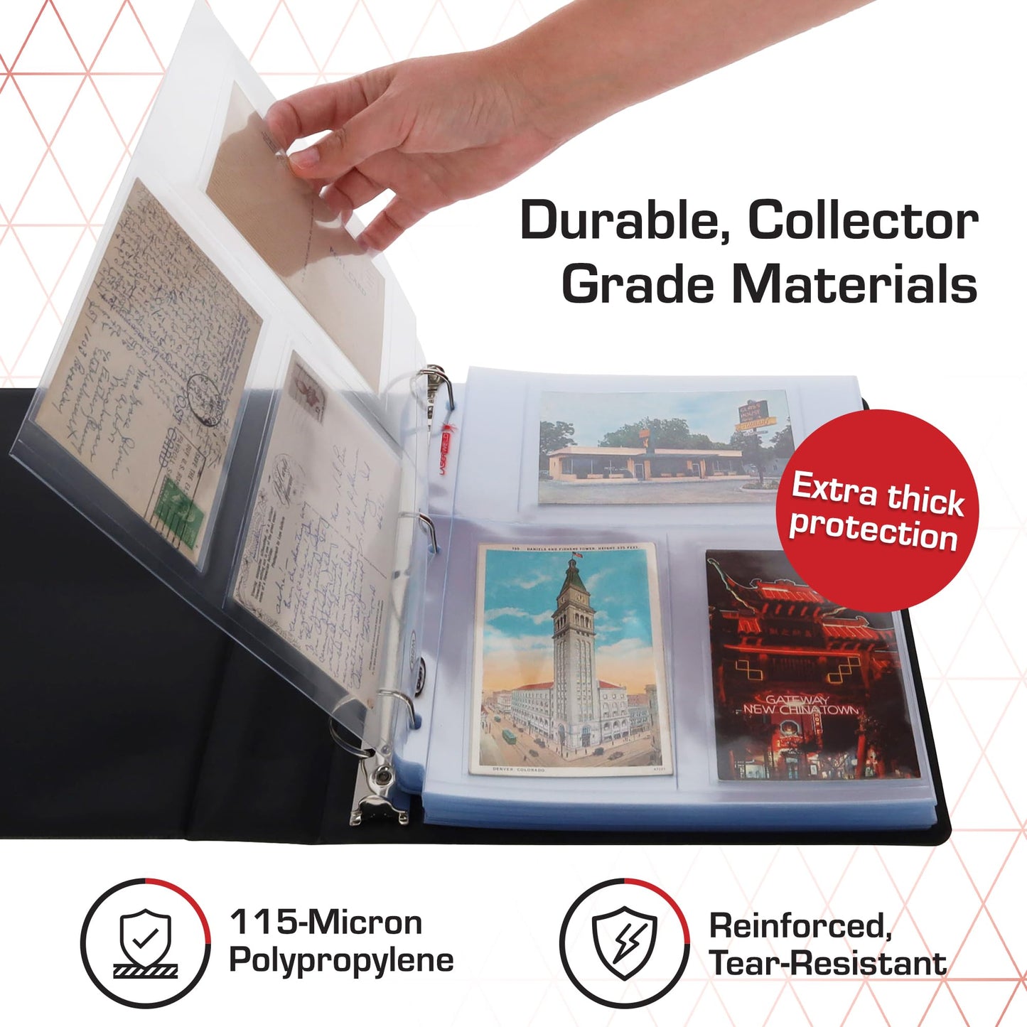BCW Laserweld 3-Pocket 4x6 Photo Sleeves for 3 Ring Binder | Archival Photo Album Refill Pages | 100 Count