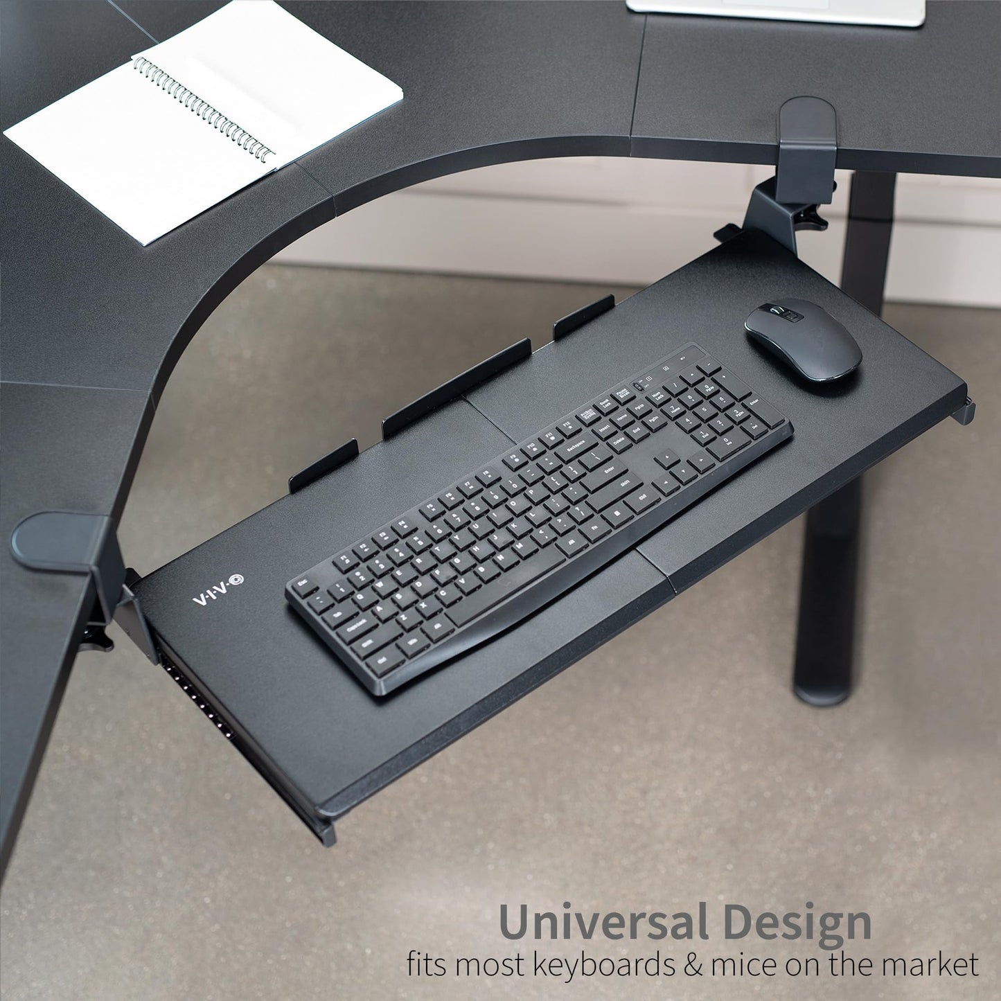 VIVO Clamp-on Computer Keyboard & Mouse Under Desk Slider Tray for Corner Desks