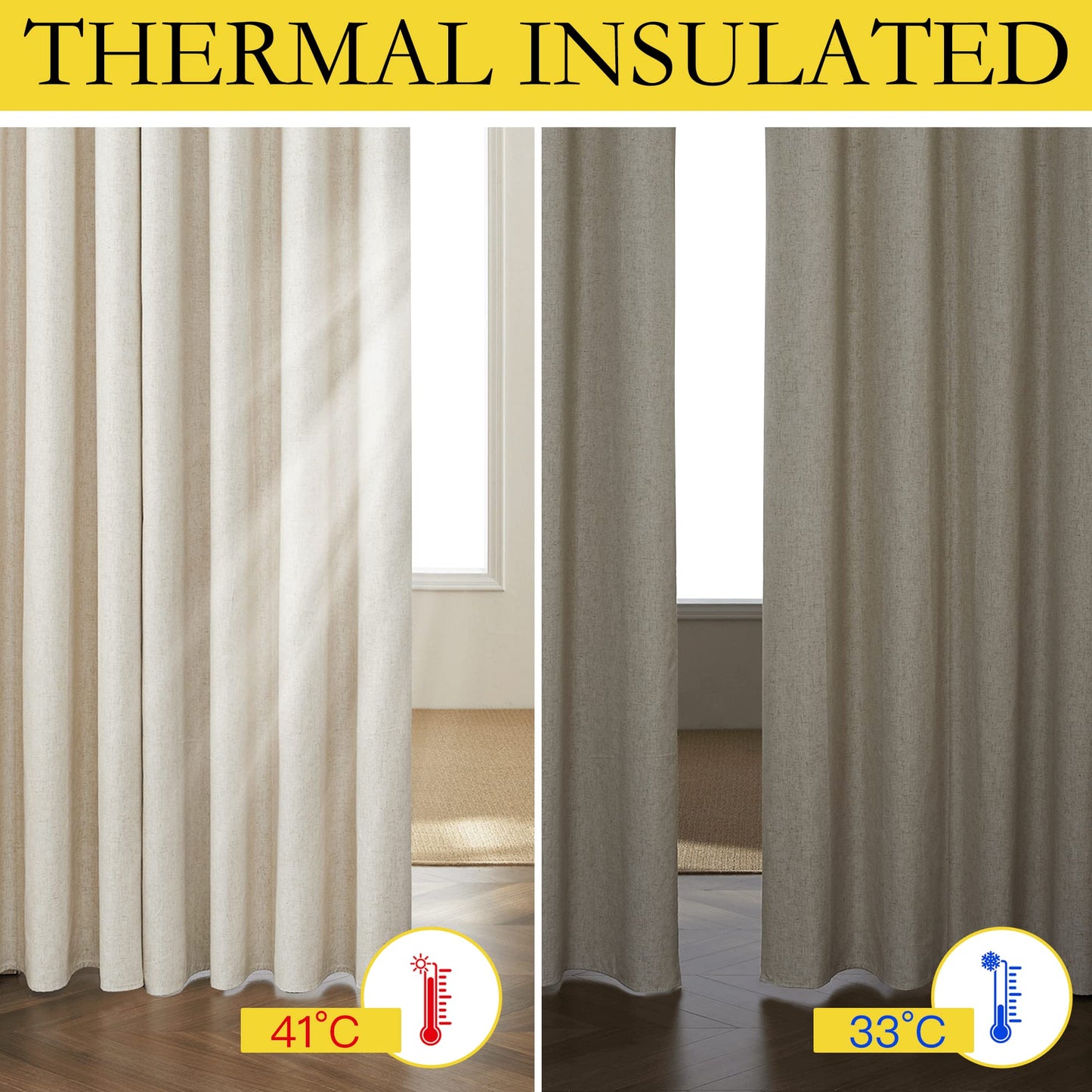 NICETOWN Natural 100% Blackout Linen Curtains 84 inch Long Burg for Living Room,1 Pair,62" Width Each Panel,Farmhouse Thick Completely Blackout Window Treatment Thermal Insulated Drapes