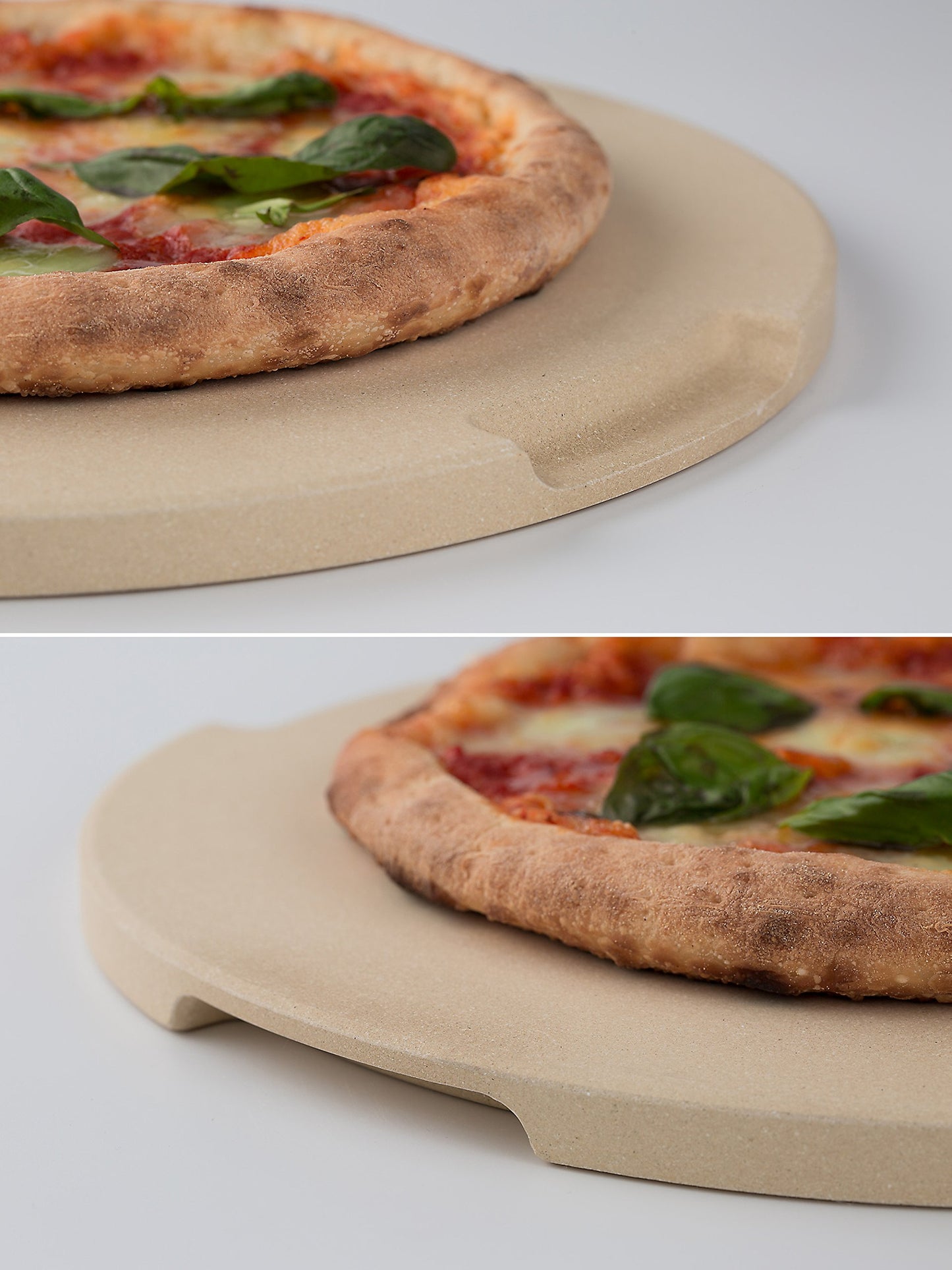 ROCKSHEAT Pizza Stone Made of Cordierite for Pizza & Bread Baking Grilling. Perfect for Oven or Grill. Innovative Unique Double - Faced Built - in 4 Handles Design (Round 12.6"x0.6")