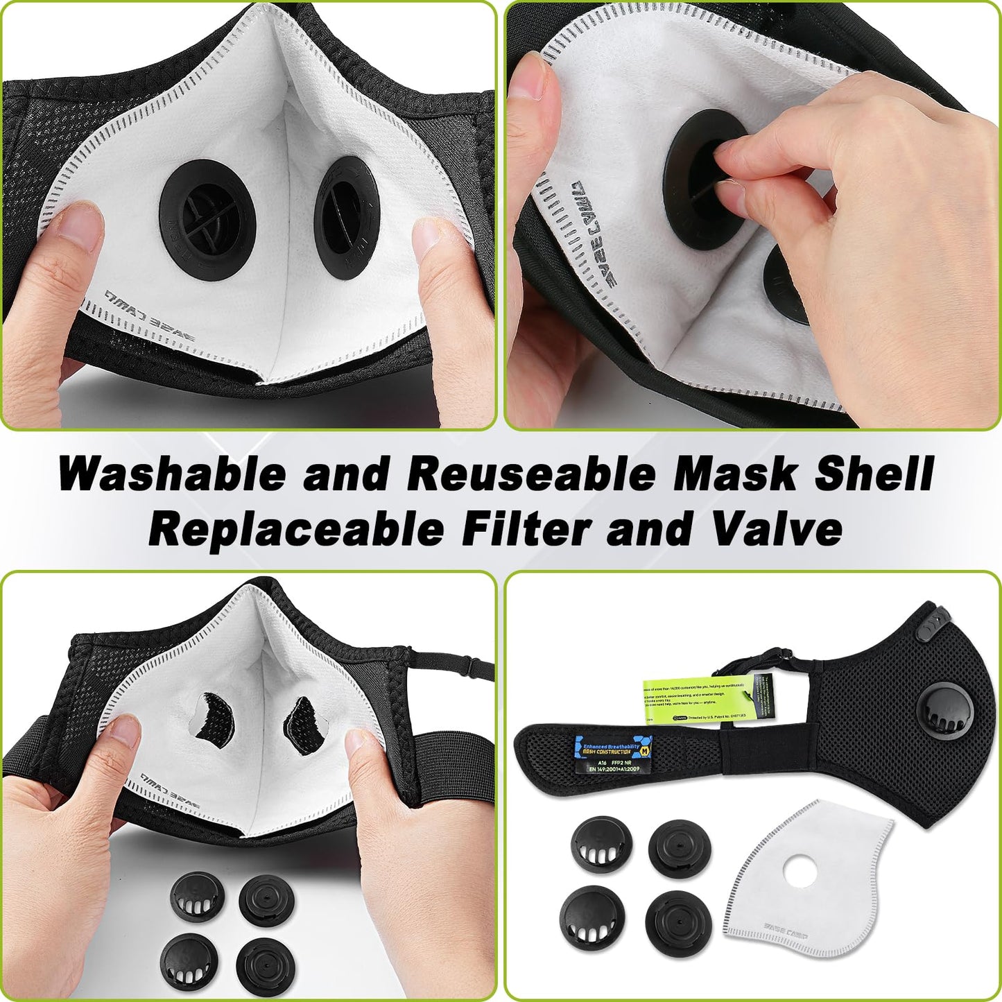 BASE CAMP Upgrade M Plus Dust Mask, Breathable Reusable Dust Face Mask with 6 Activated Carbon Filters for Woodworking Mowing