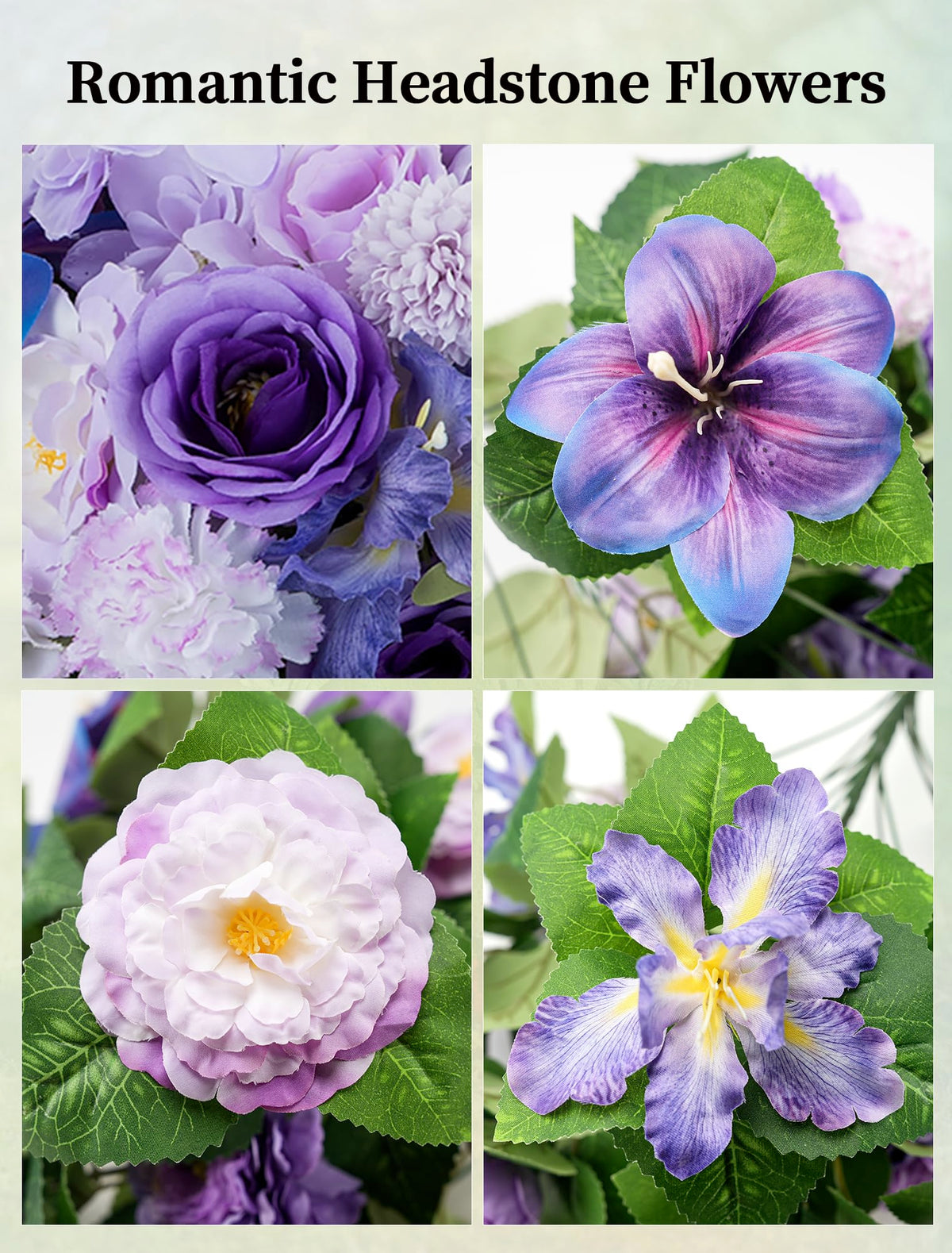 Memobloom Cemetery Flower Saddles for Headstones: Purple Flowers Artificial Outdoors Grave Decorations Spring Easter Memorial Day - Fake Rose Camellia Tombstone Flowers Saddle for Cemetery Gravestone