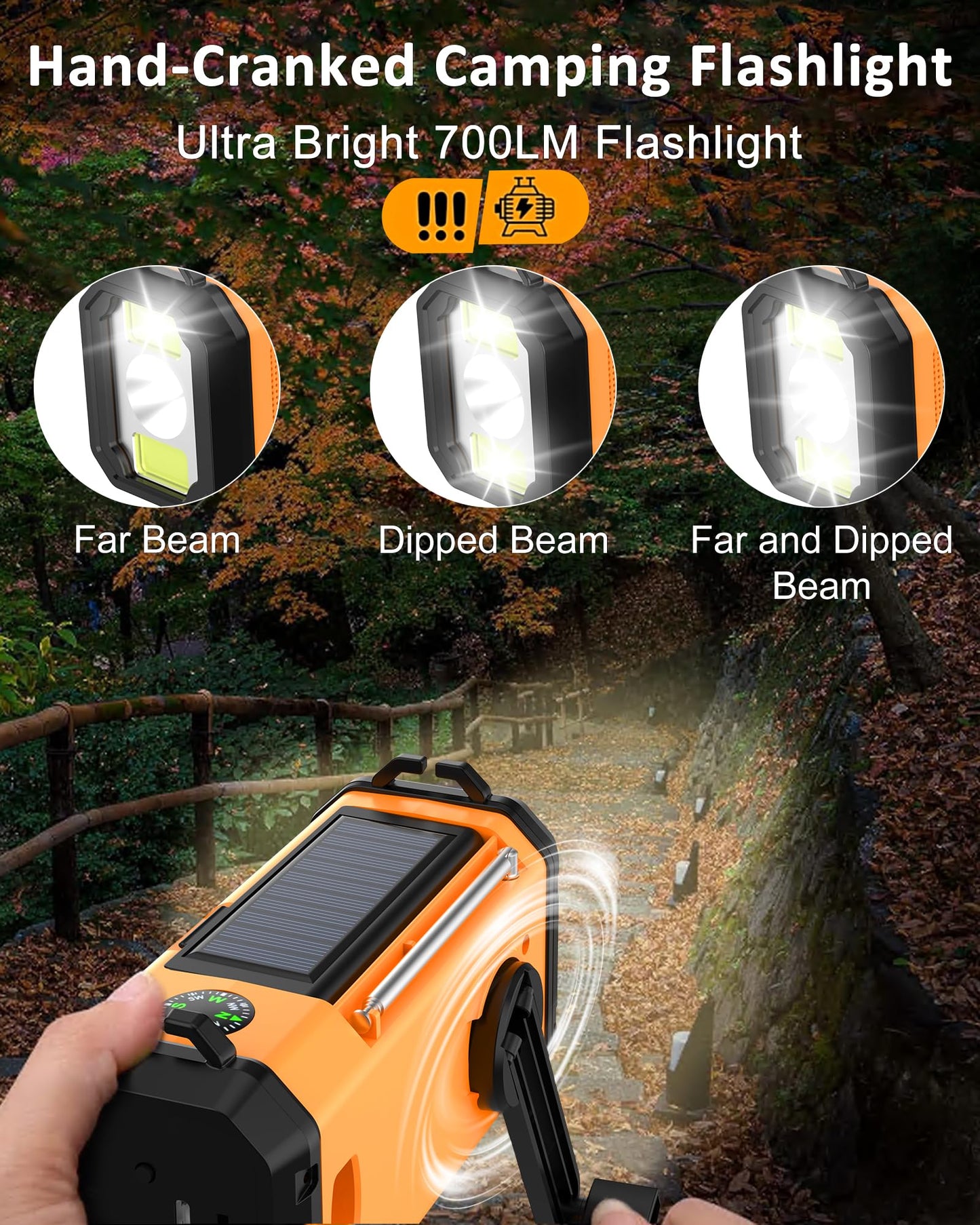 48100mWh Crank Emergency Weather Radio,Solar Hand Crank Radio,4-Way Powered Portable NOAA AM FM Radio with Phone Charger,Flashlight,Readinglamp,Compass,SOS for Outdoor Camping Hurricane Storm Survival