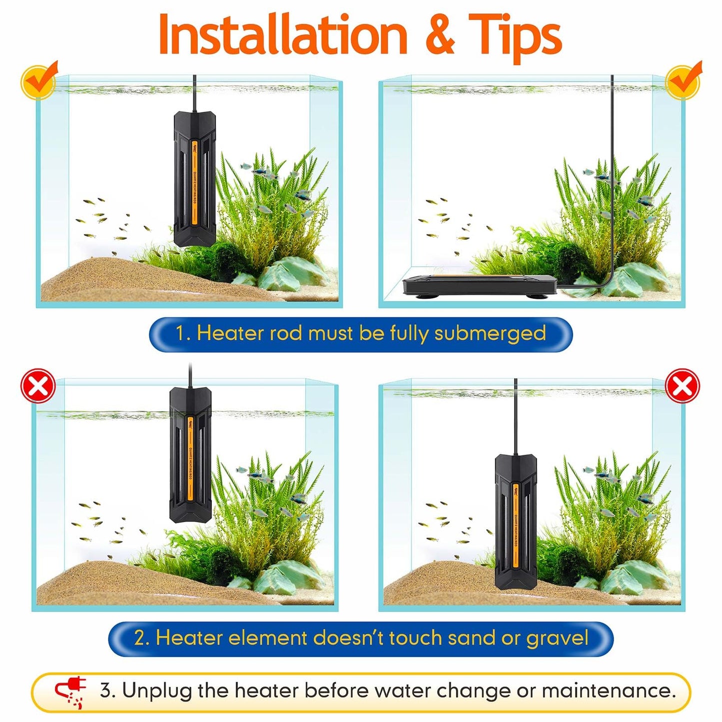 hygger Submersible Fish Tank Aquarium Heater 500W with Digital Display, Adjustable Temperature, Triple Protection, Beeping Alarm for Saltwater, Freshwater, Turtle Tanks & Ponds