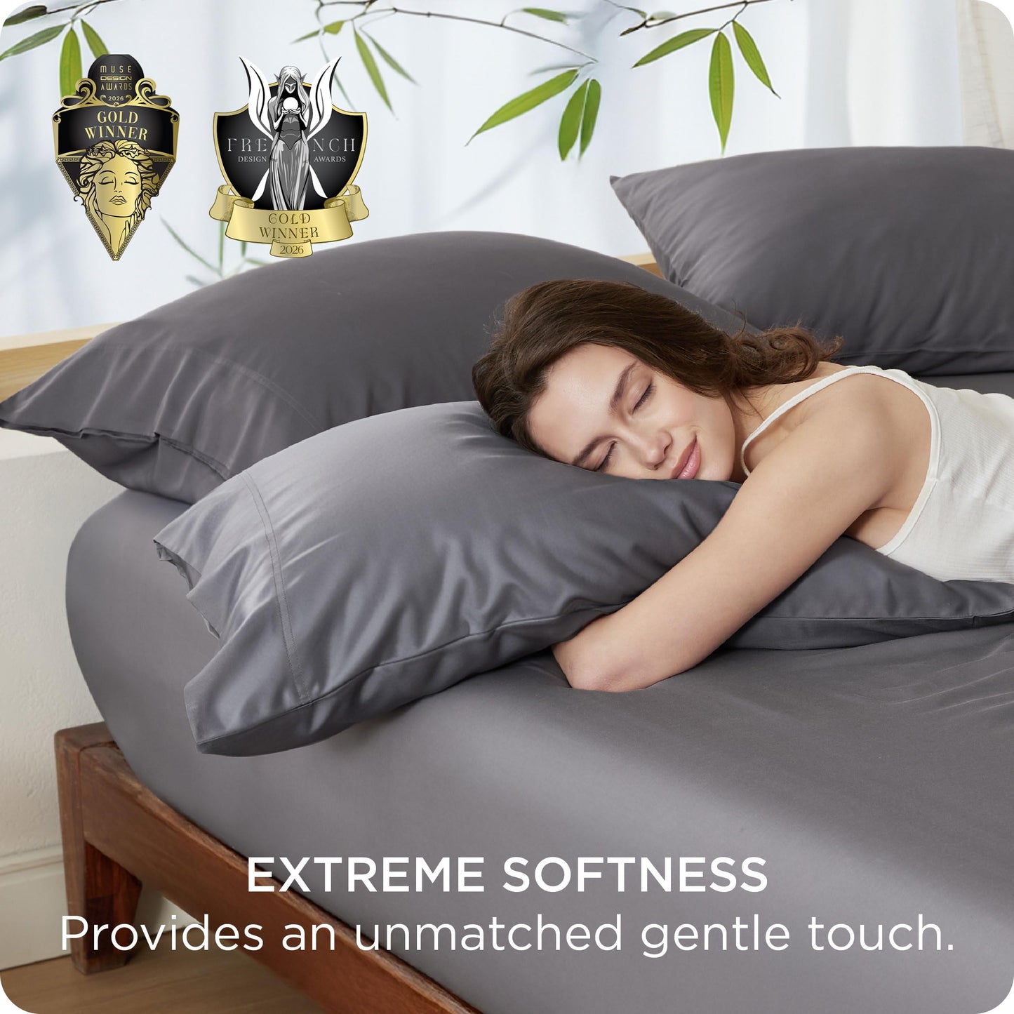 Bedsure King Size Pillow Cases 2 Pack, Rayon Derived from Bamboo Cooling Pillowcase for Hot Sleepers, Soft & Silky Pillow Covers with Envelope Closure, Gifts for Women, Grey, 20x36 Inches