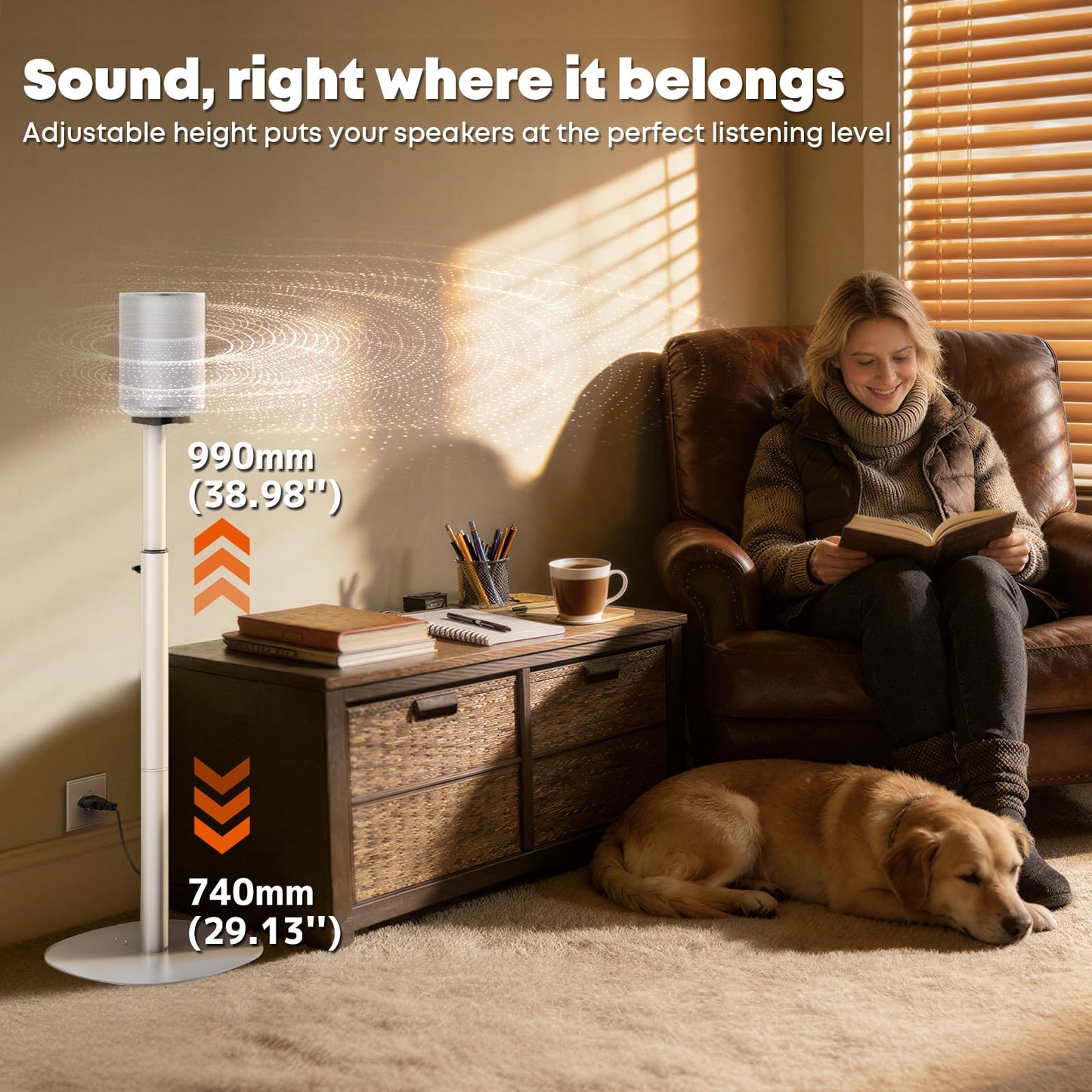 Speaker Stands for Sonos Era-100 & Era-300 - Height Adjustable Floor Stands 29.1''–39'', Dual-Mount Base for Space-Saving Placement, Concealed Cable Management, 11 lbs Max Load, 1 Pair, White