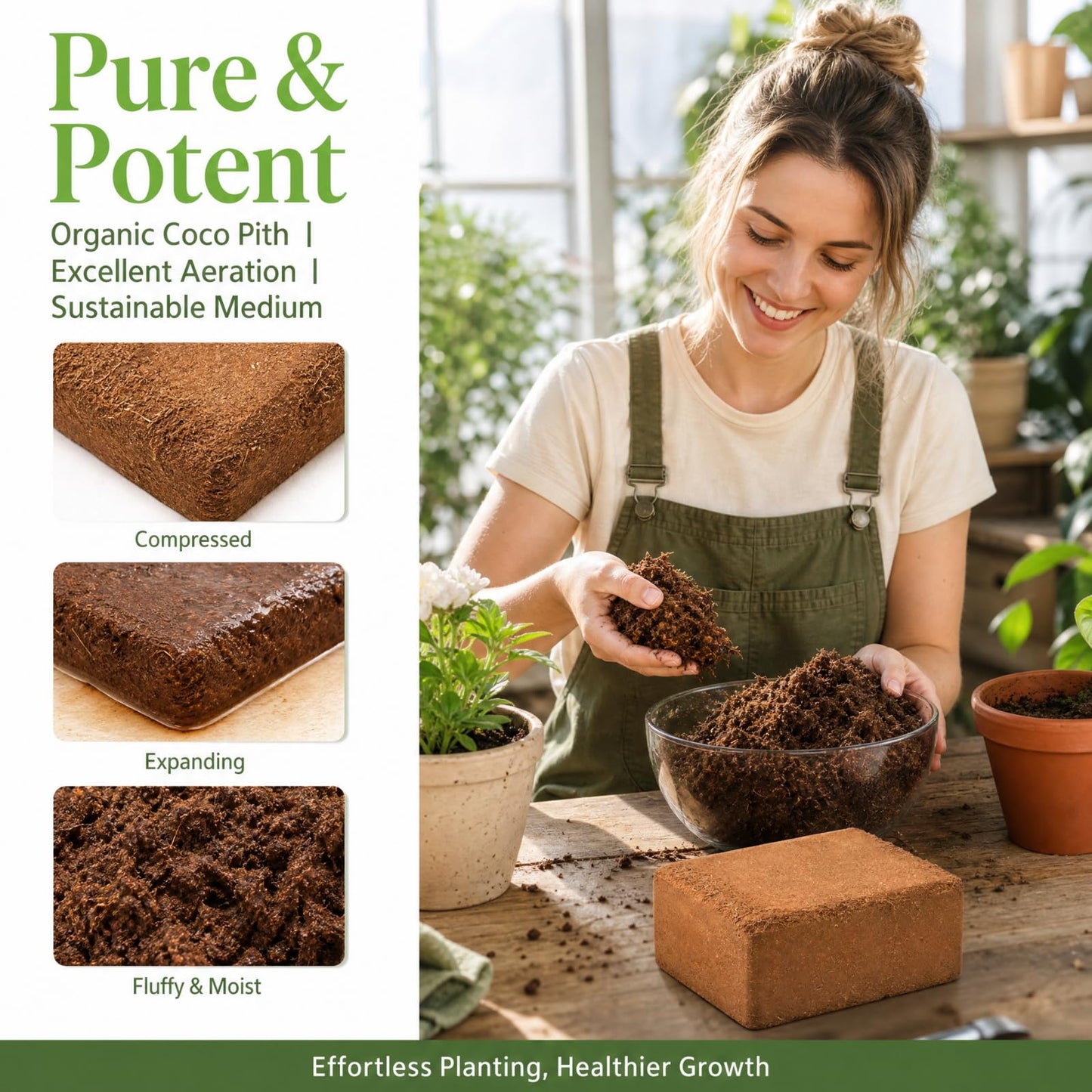 ZENFUN 12 Packs 17 lb Coco Coir Organic Brick for Plants, Natural Coconut Coir Pith, Compressed Coco Bricks, Coco Fiber for Soilless Gardening, High Nutrition Coconut Soil Coco Fiber
