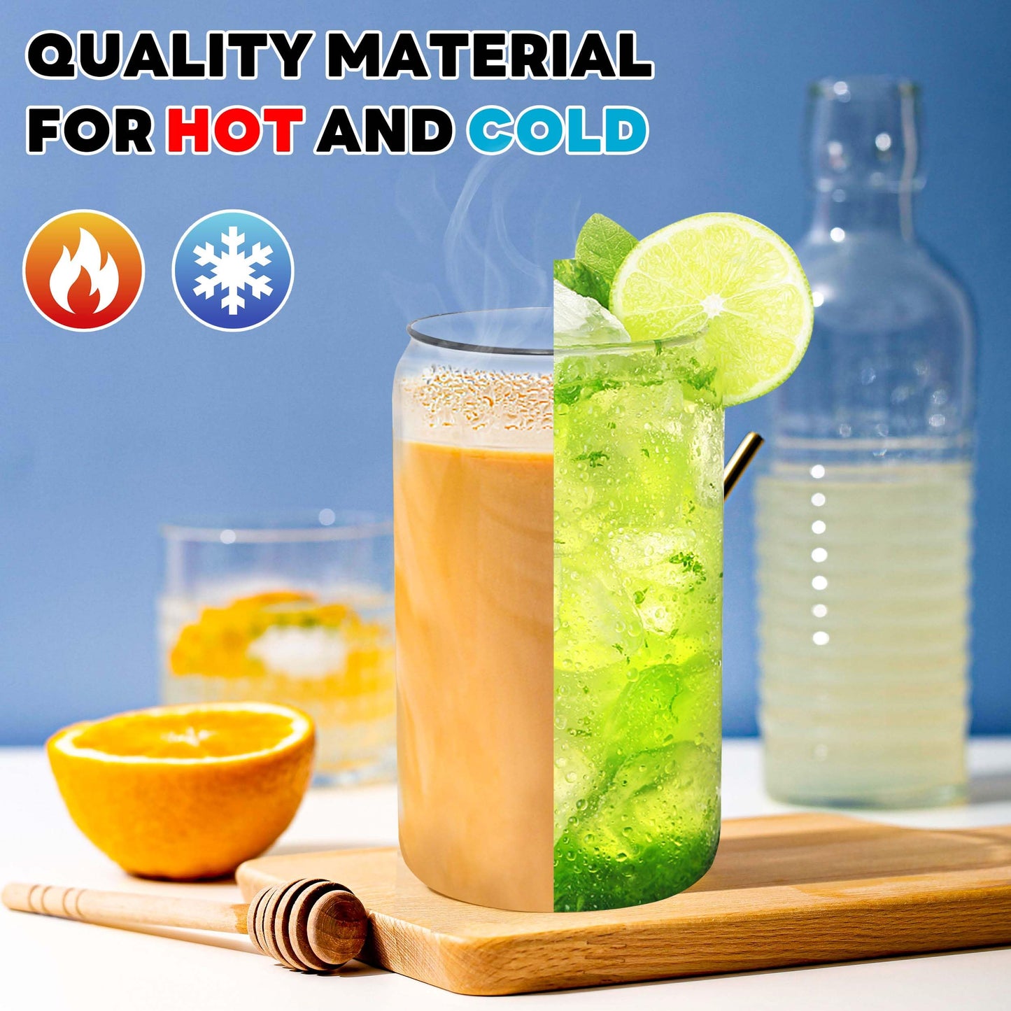 Joyclub Glass Cups with Bamboo Lids and Straws 12 Set 16 oz Reusable Iced Coffee Cup Beer Can Drinking Jars for Smoothie Whiskey Boba Soda Tea Gift