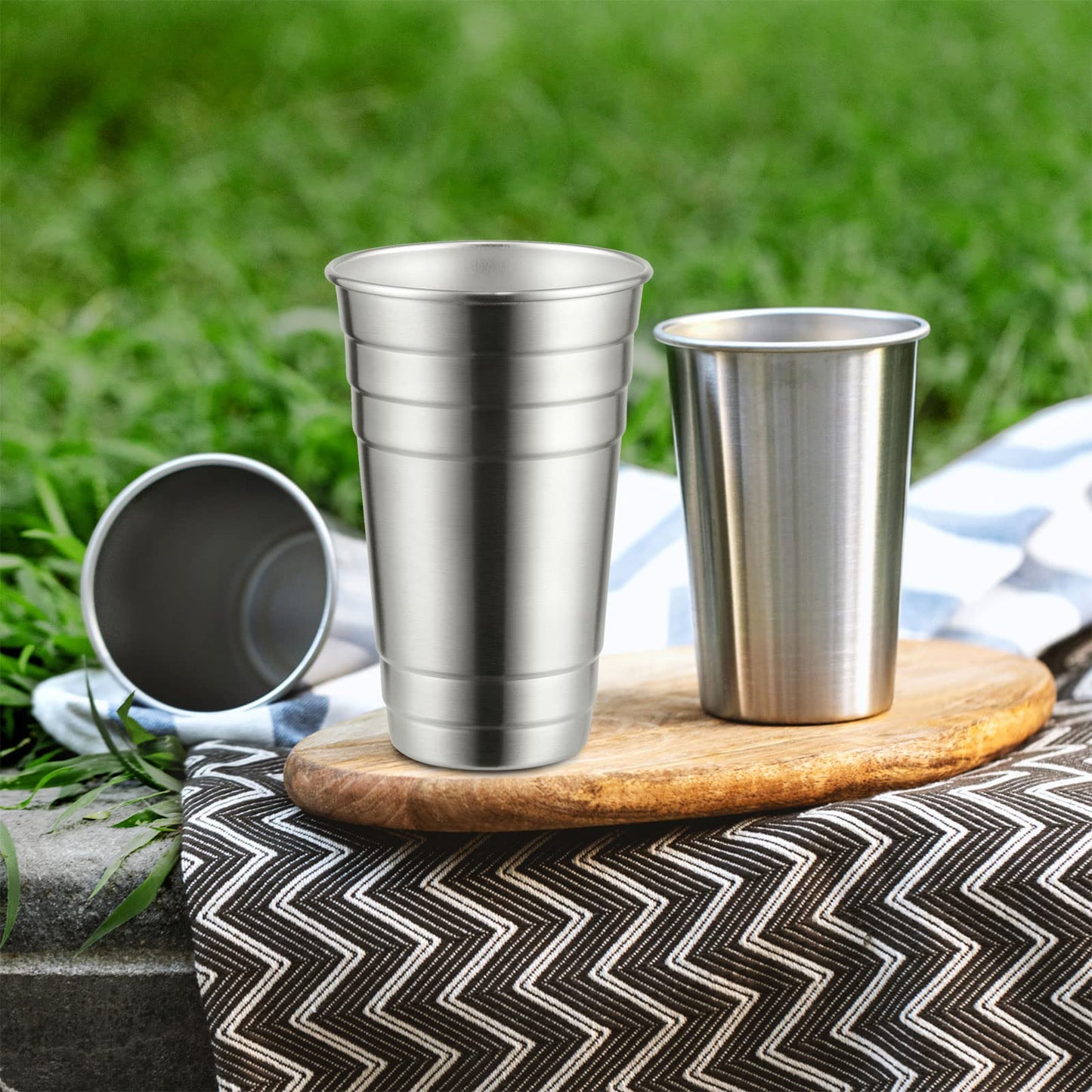 MEWAY Premium Stainless Steel Cups 24 oz Pint Cup Tumbler (12 Pack) - Premium Metal Cups - Stackable Durable Cup，Chilling Beer Glasses, for Travel, Outdoor, Camping, Everyday