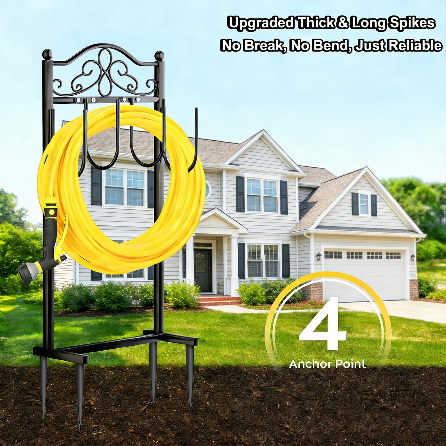 Shomextol Garden Hose Holder, Easy Coiling & Tangle-Free Metal Hose Reel, Portable Water Hose Storage Organizer for 100FT Hoses, Black for Lawn, Yard and Garden.