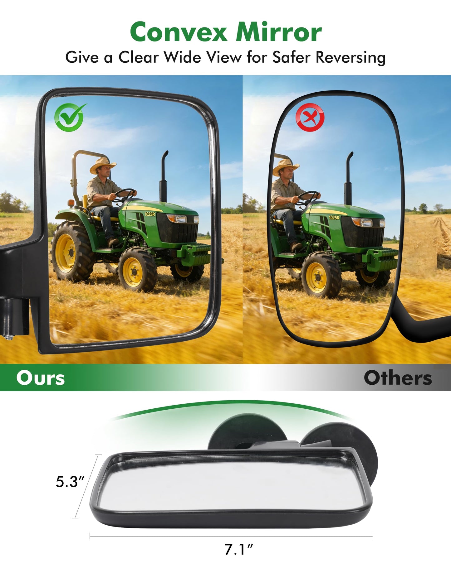 VOUTRAK Universal Magnetic Tractor Mirror, VOUTRAK 114lbs Magnetic Side Mirror Tractor with 6 Magnets, 180° Adjustable Convex Mirror, for Tractor Forklift Lawnmower, Compatible with John Deere, Kubota