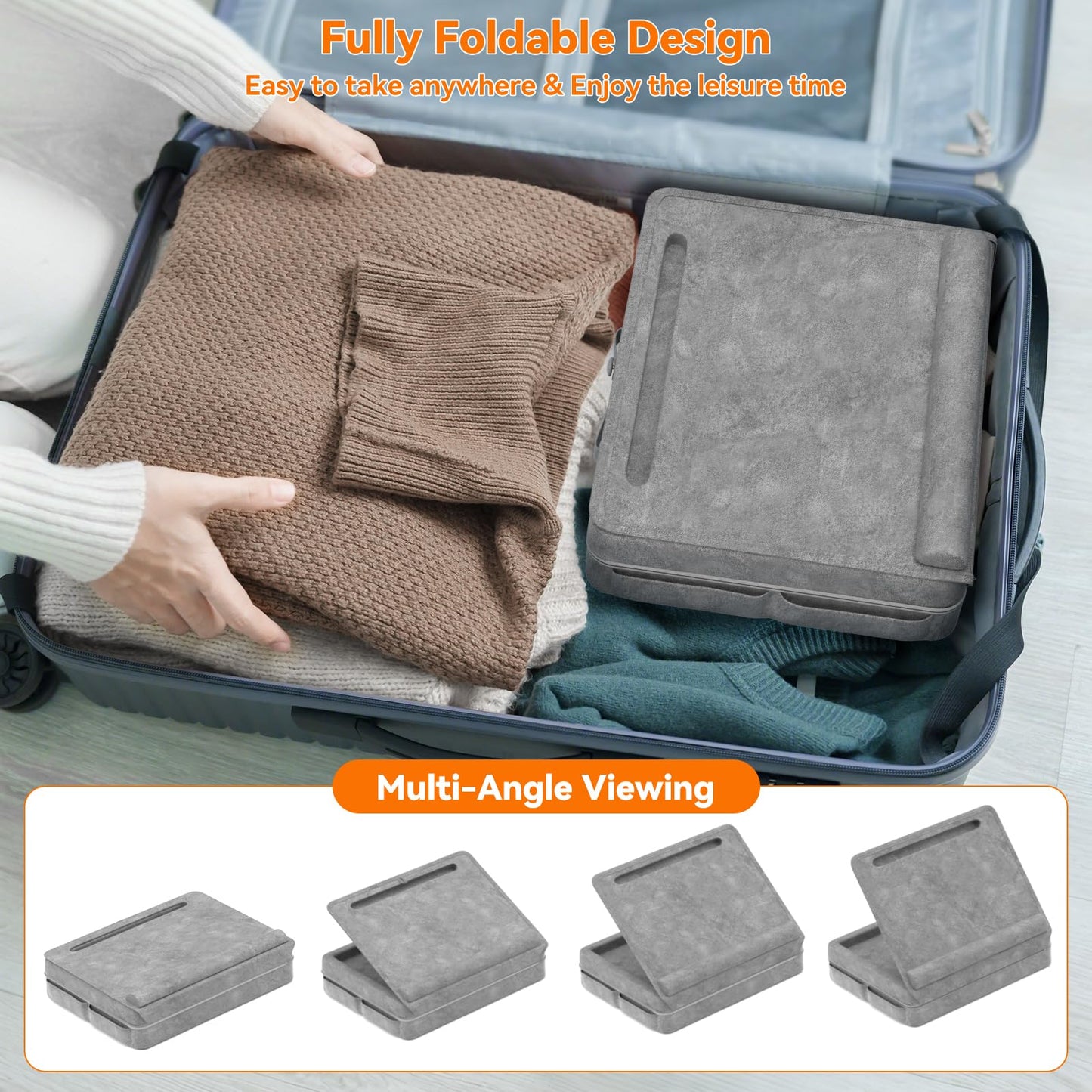 KDD Portable Laptop Lap Desk with Storage Tray - Adjustable Laptop Table for Bed Sofa - Lap Laptop Pillow Stand Table with Anti-Slip Strip & Tablet Phone Slot Holder - Lap Writing Board, Drawing Desk