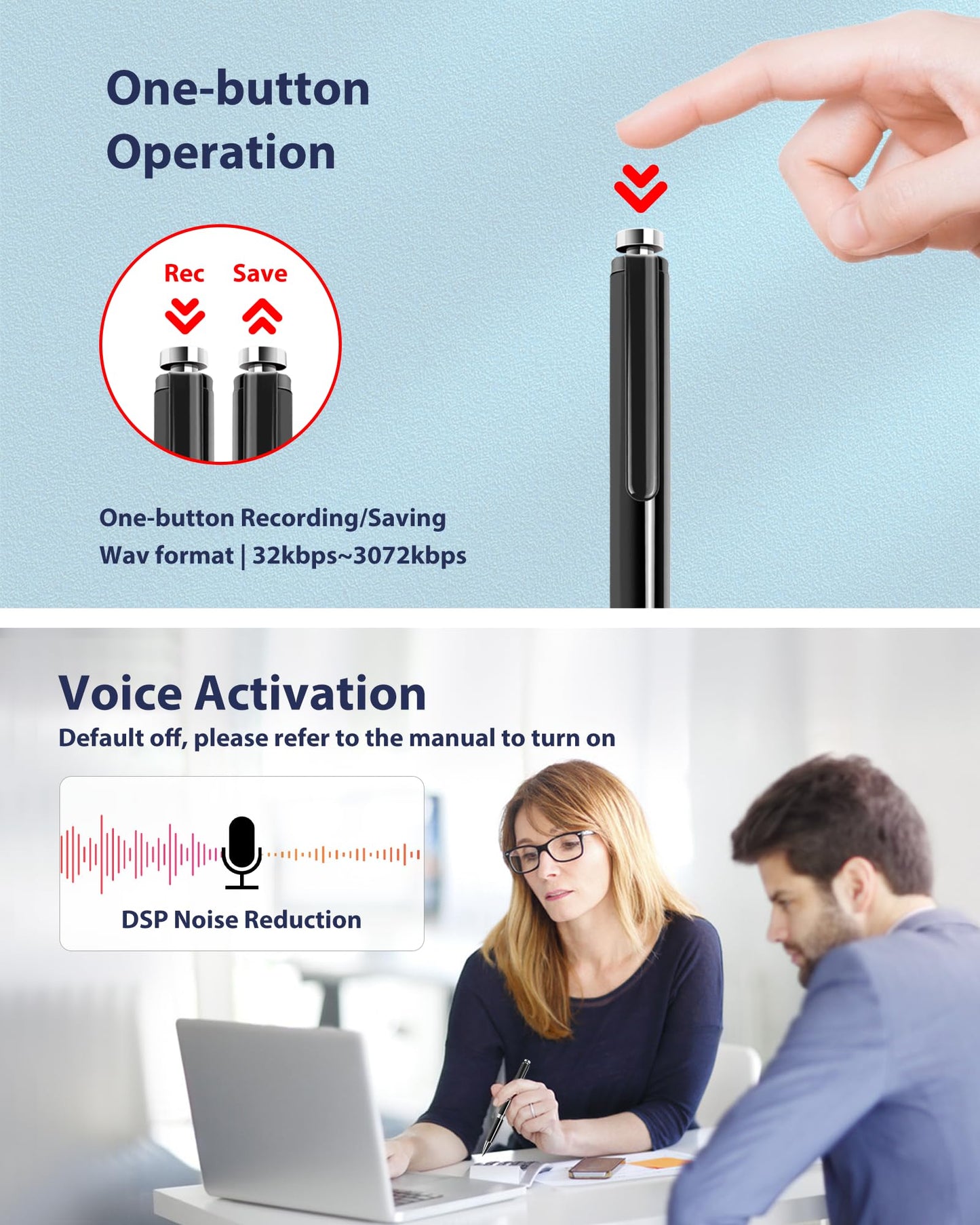 32GB Digital Voice Recorder - XIXITPY Voice Recorder with AI Noise Reduction, Voice Activated Recorder for Work Lecture Meeting Interview Course