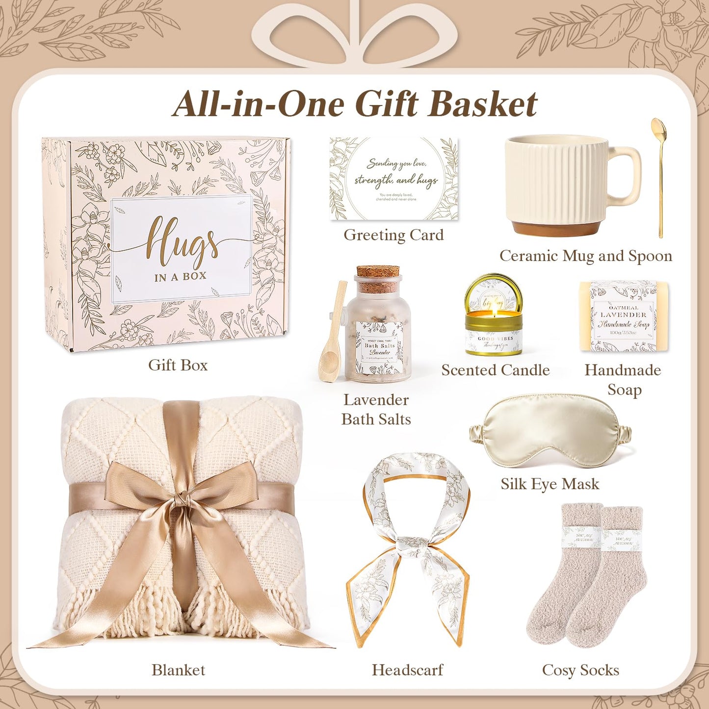 Loscola Birthday Gift Baskets for Women, Get Well Soon Gifts Basket After Surgery, Birthday for Women Mom Grandma, Self Care Package Spa Gifts Sympathy Gift Baskets for Woman
