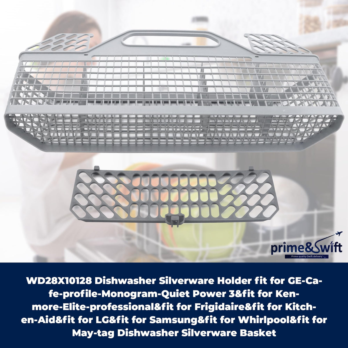 GE Dishwasher Silverware Basket WD28X10128 - 19.7"x3.8"x8.4" - Compatible With WD28X10127 WD28X10131 WD28X10132 1088673 AP3772889 PS959351 AH959351 - Grey, Food Grade
