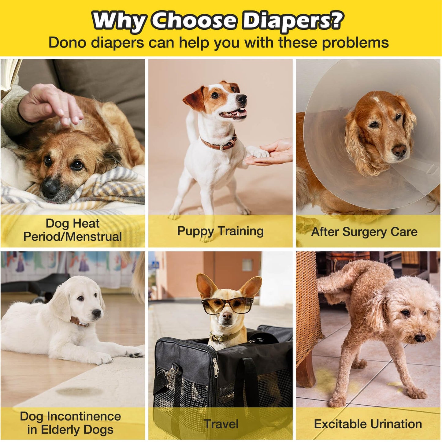 Dono Dog Diapers Female with Stretchy Waist-42Pcs, Disposable Full Wrap Female Puppy Dog in Heat Period Diapers, 360° Leak-Proof Super Absorbent Doggie Puppy Diaper