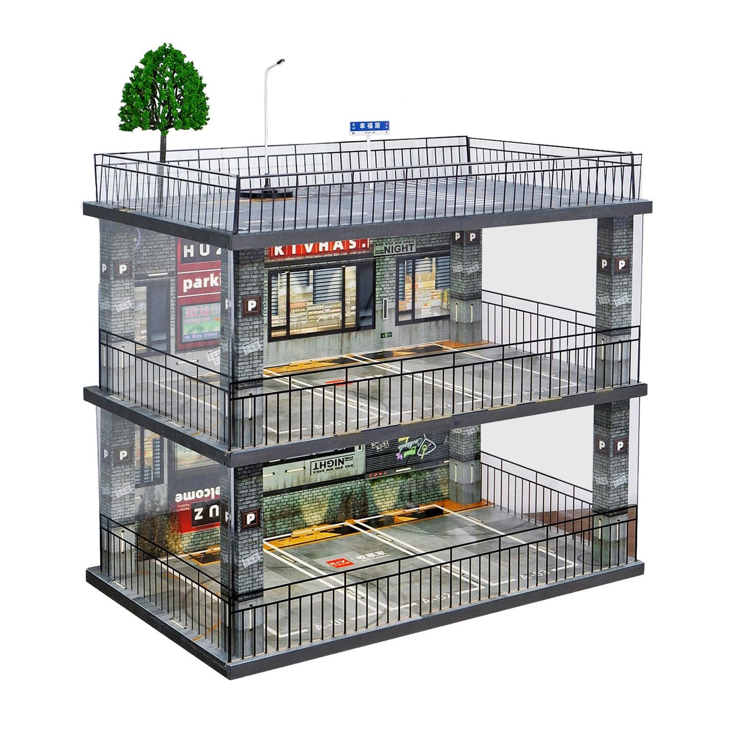 kivcmds Model Car Display Case 1:24 Scale Diecast Cars Diorama Garage Parking lot Collectibles Alloy Car Model Showcase Box Dustproof Storage Shelf with Lights
