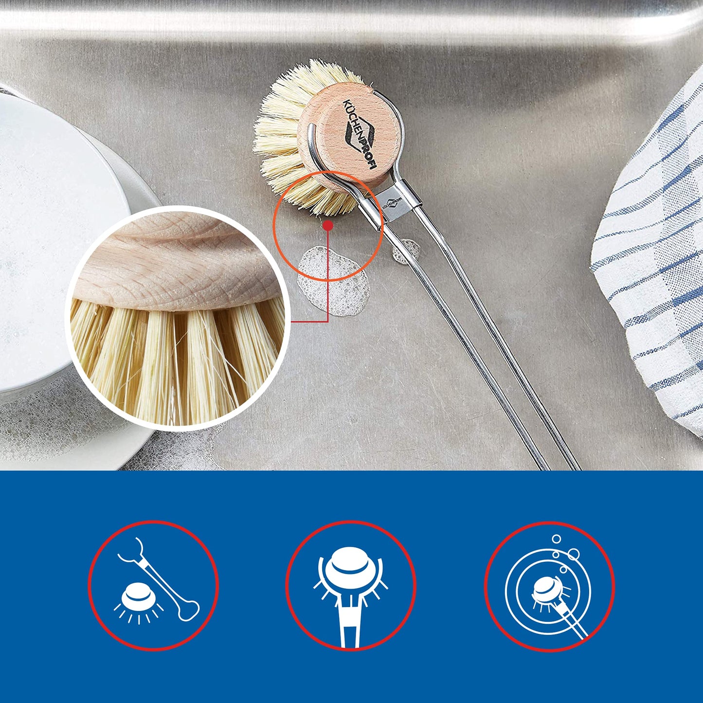 Kuchenprofi Classic Dishwashing Brush and 2-Pack Replacement Refill