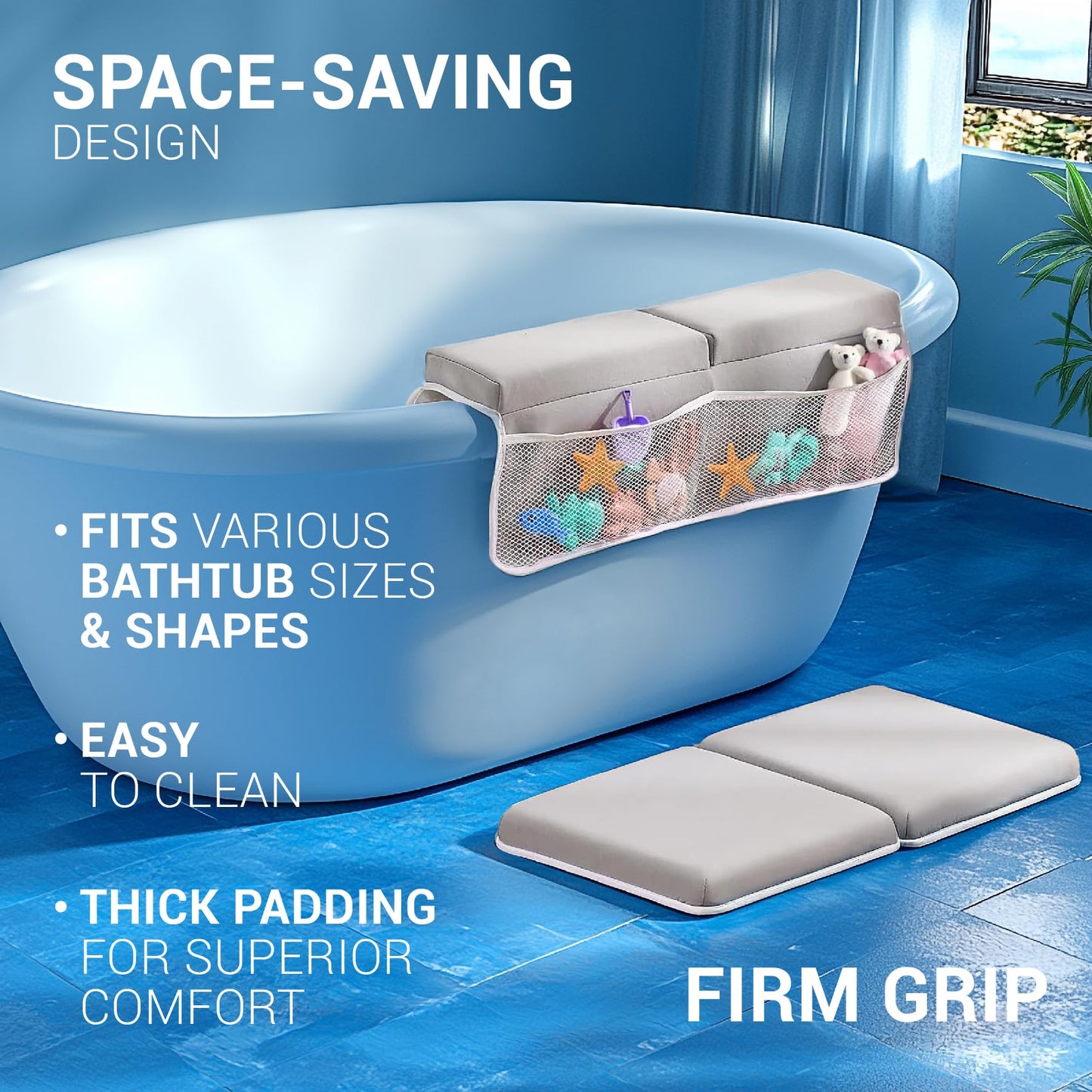 COLSEN Baby Bath Kneeler and Elbow Kneeling Rest Pad Set – Comfortable, 1.5” Thick, Painless, Non-Slip, Foldable Bathing Parent time Mat, with Toy Organizer for Babies and Toddler While Sitting Up