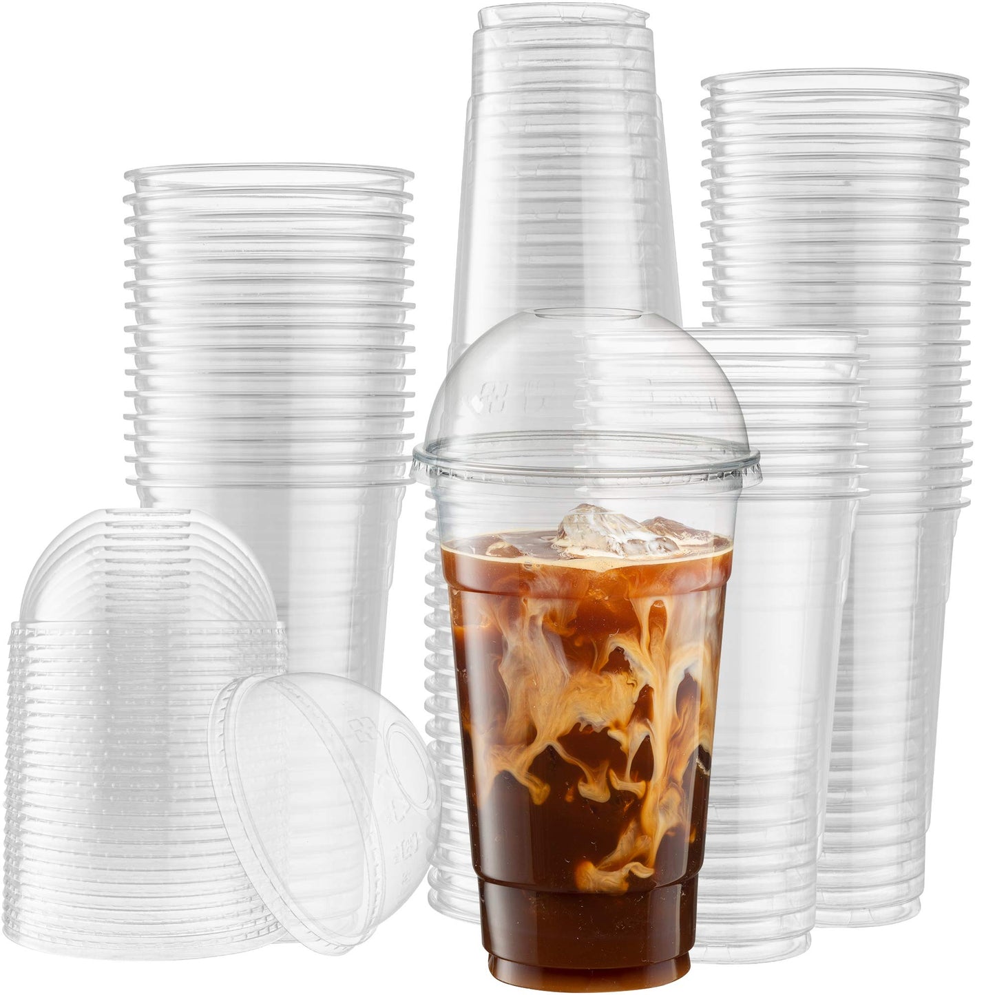 [50 Sets - 24 Oz] Crystal Clear PET Plastic Cups With Dome lids for Iced Coffee, Cold Drinks, Milkshake, Slush Cup, Smoothy's, Slurpee, Party's, Plastic Disposable Cups