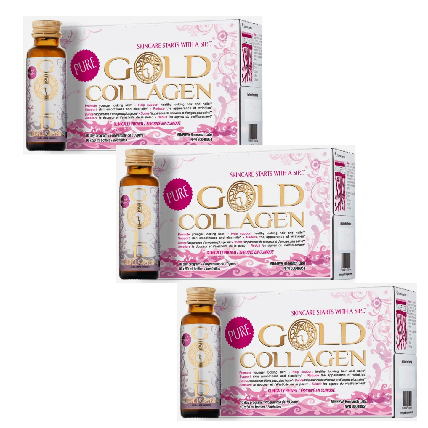 Pure Gold Collagen | The Original #1 Liquid Collagen Peptides Supplement | Hydrolyzed Marine Collagen Drink with Hyaluronic Acid, Borage Oil, Essential Vitamins & Amino Acids for Skin, Hair & Nails | 30 - 50ml bottles | 30 Day Supply