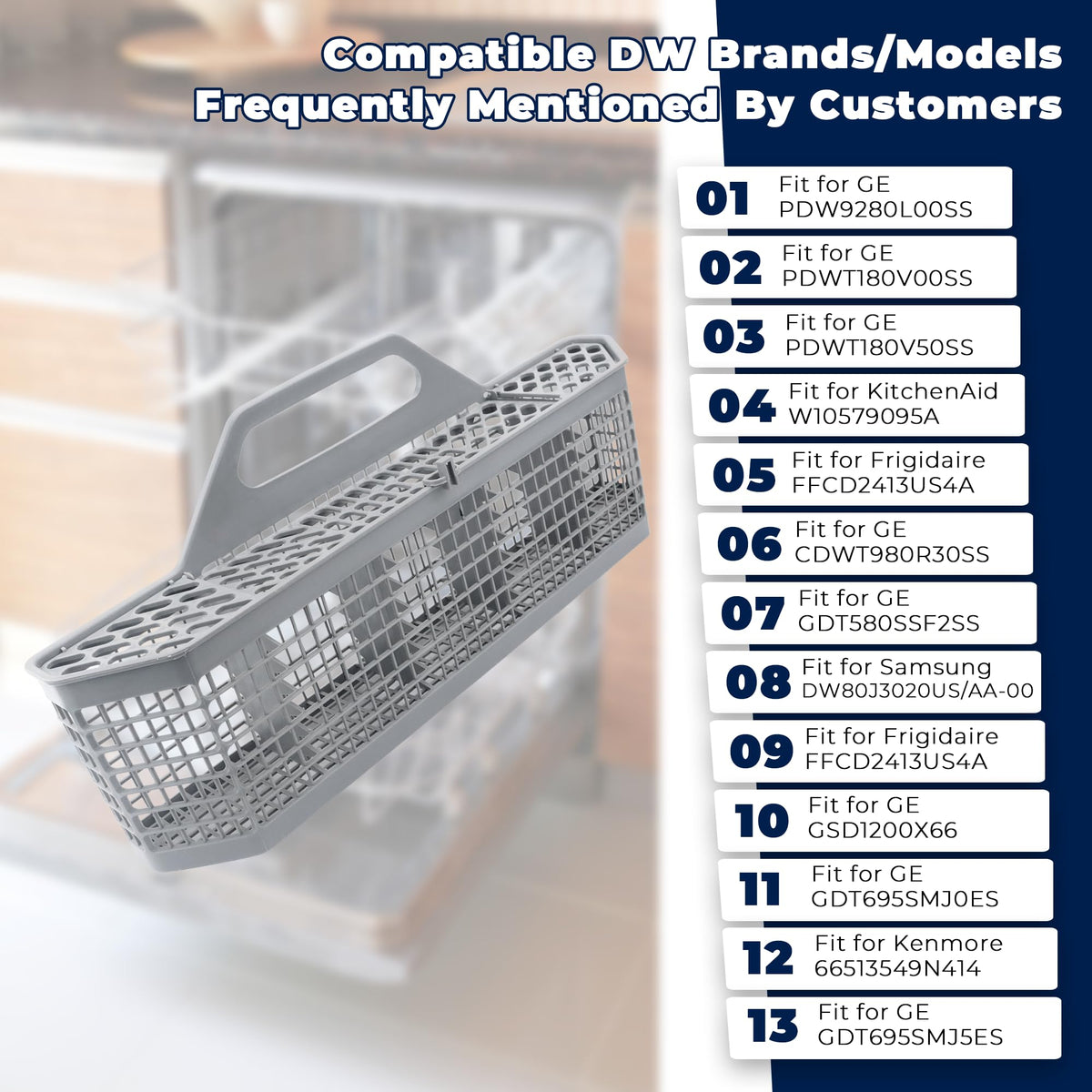 GE Dishwasher Silverware Basket WD28X10128 - 19.7"x3.8"x8.4" - Compatible With WD28X10127 WD28X10131 WD28X10132 1088673 AP3772889 PS959351 AH959351 - Grey, Food Grade
