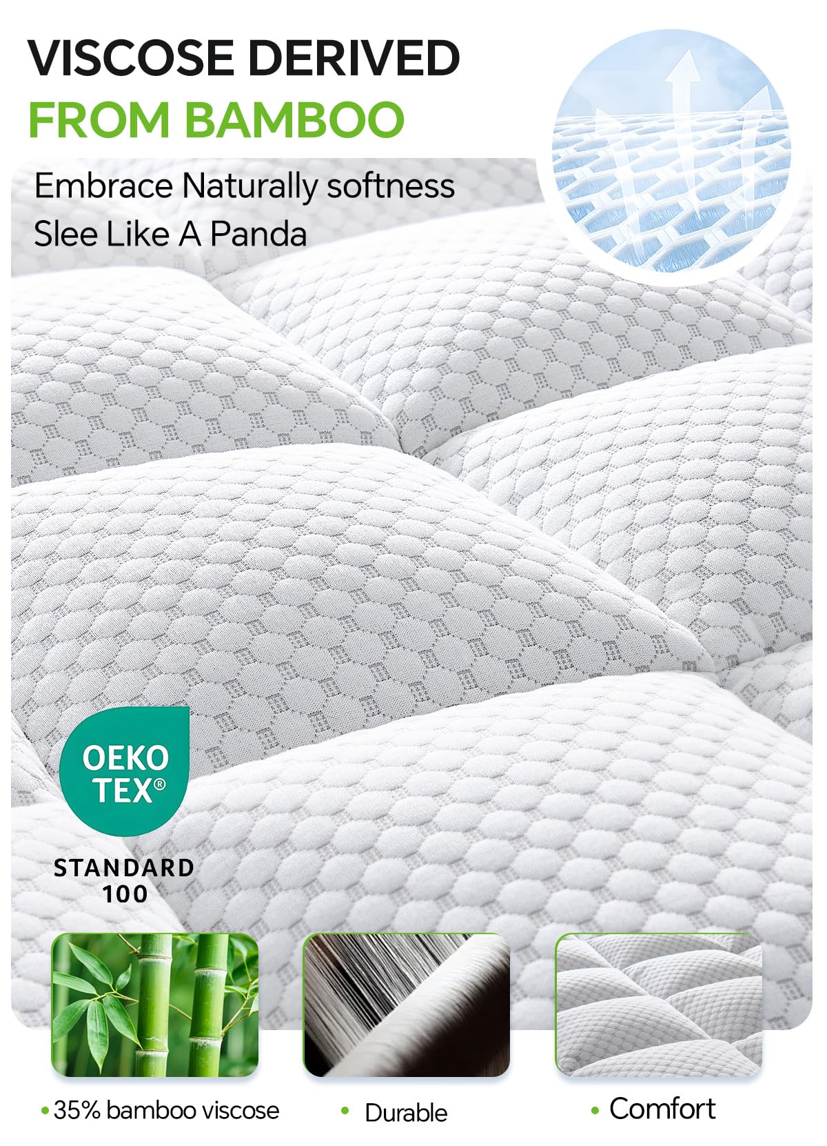 BEDELITE Queen Mattress Topper 3 Inch Thick Mattress Pad, Plush Pillow Top Bed Cover with Elastic Deep Pockets 6-24 Inch, Shredded Memory Foam Filling