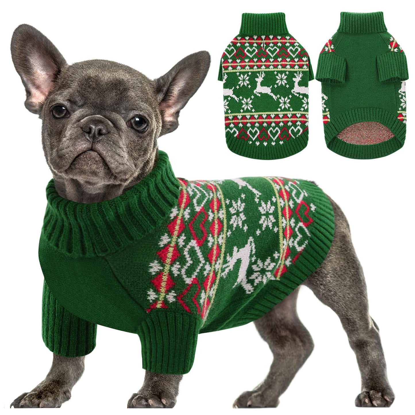 Queenmore Dog Christmas Sweater,Turtleneck Knitted Pullover Xmas Dog Clothes Sweatshirt,Pet Christmas Outfit, Warm Doggy Sweaters for Small Dogs Boy Girl S