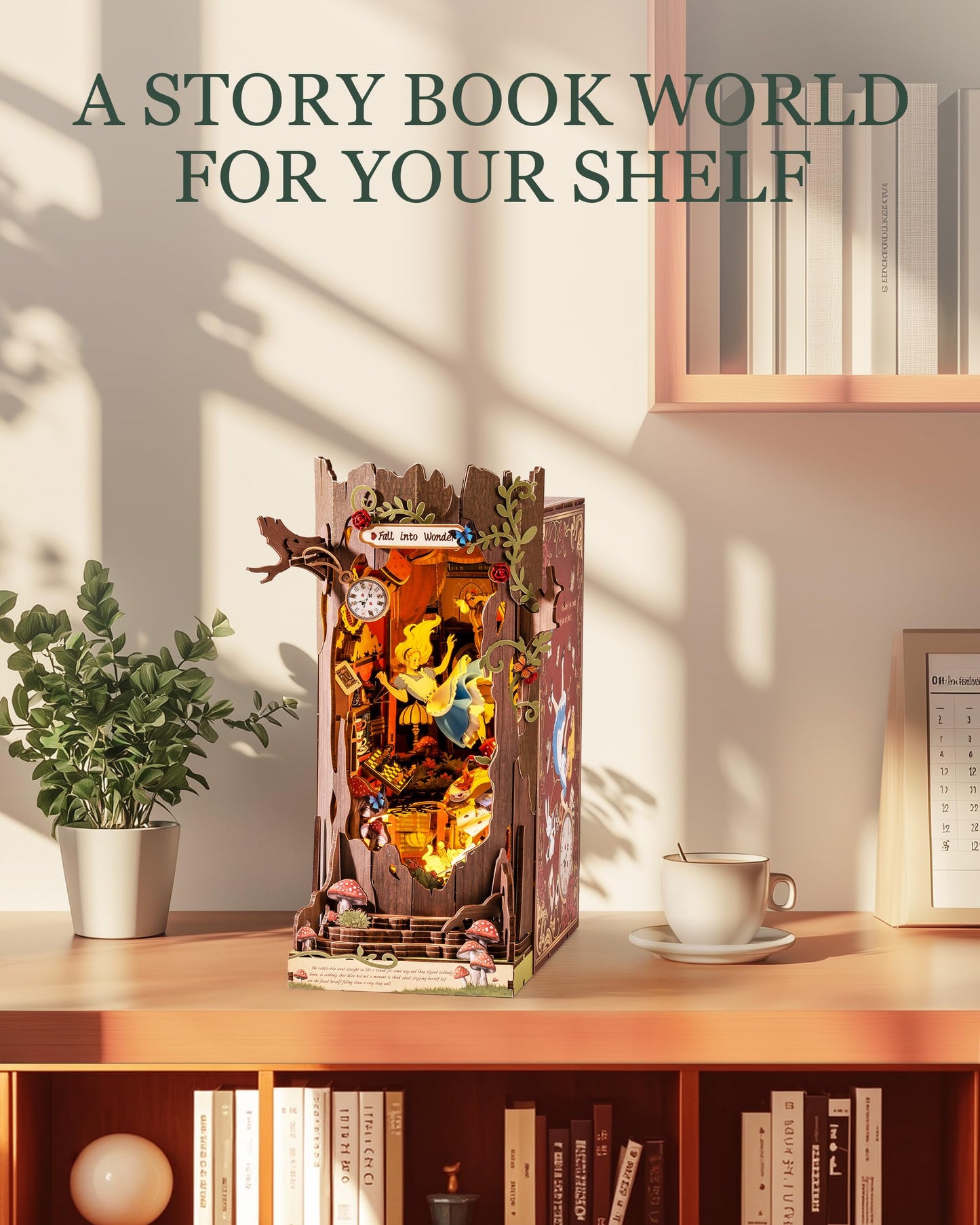 Rolife DIY Book Nook Kits Fall into Wonder, Fairy Tale Bookend Wooden 3D Puzzles for Bookshelf Decor, DIY Miniature House Building Kit for Adults, DIY Crafts/Surprised Gifts for Teens & Book Lovers