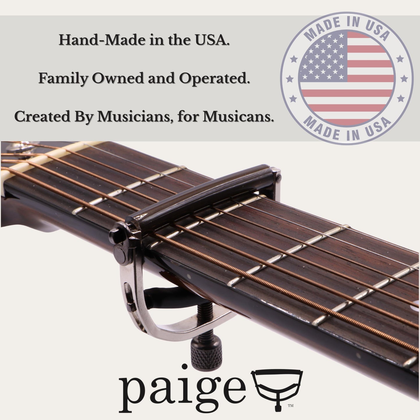 Paige 6-string Standard Guitar Capo - Made in the USA - Satin Nickel