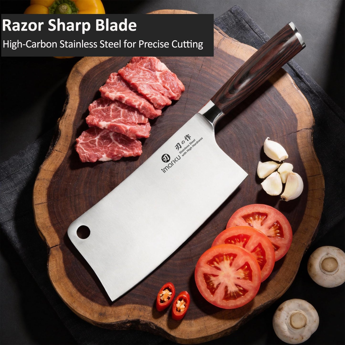 imarku Cleaver Knife 7 Inch Meat Cleaver - SUS440A Japan High Carbon Stainless Steel Butcher Knife with Ergonomic Handle, Ultra Sharp Knife, Kitchen Gadgets for Home/Restaurant,Perfect Gifts