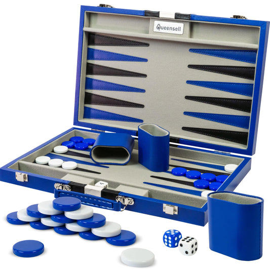 Backgammon Sets for Adults – 15-Inch PU Leather Board Game – Classic 2-Player Travel Backgammon Set with 32 Playing Pieces, Dice, and Cups