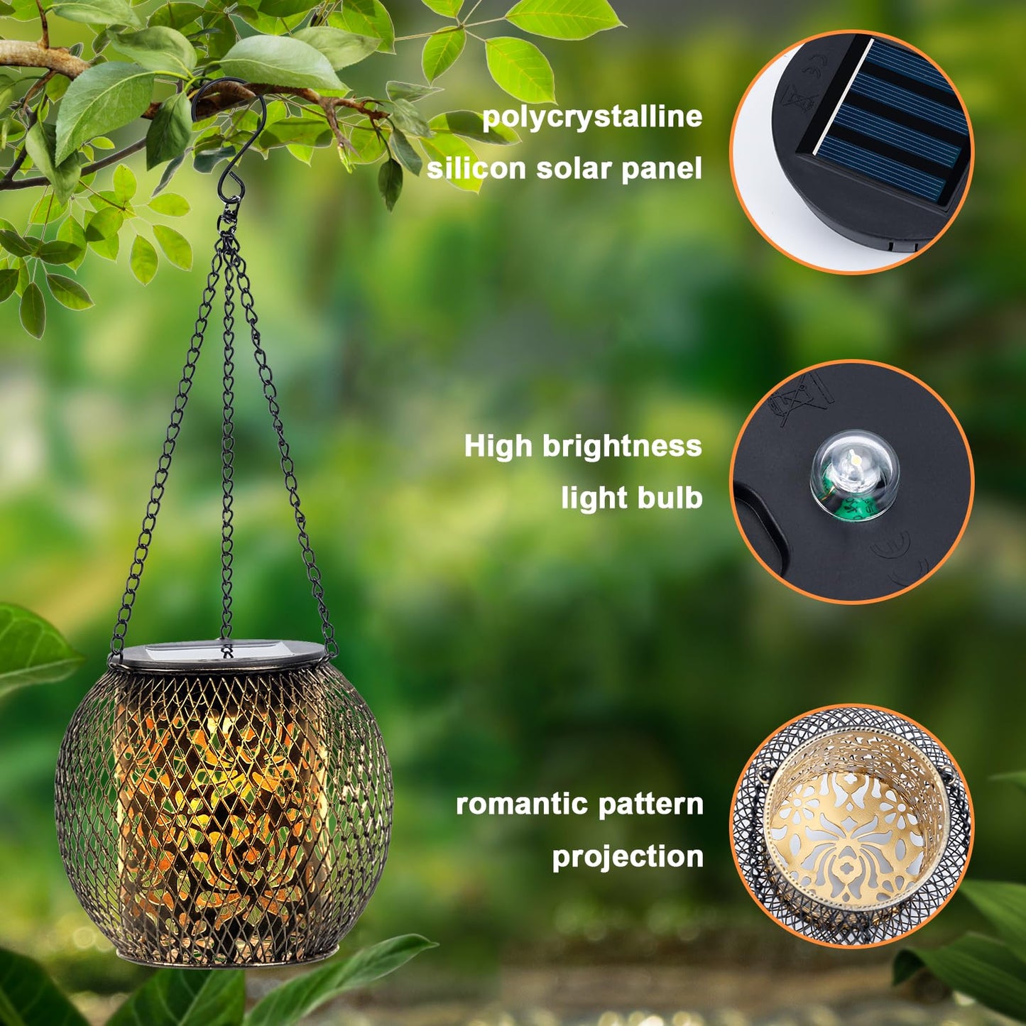 Mizmakp Solar Lanterns Outdoor 4 Pack, 1000mAh Hanging Solar Lights Outdoor IP65 Waterproof Metal Lanterns with Pattern, Garden Lights for Yard Patio Porch Pathway Fence(11.5x11.5cm)